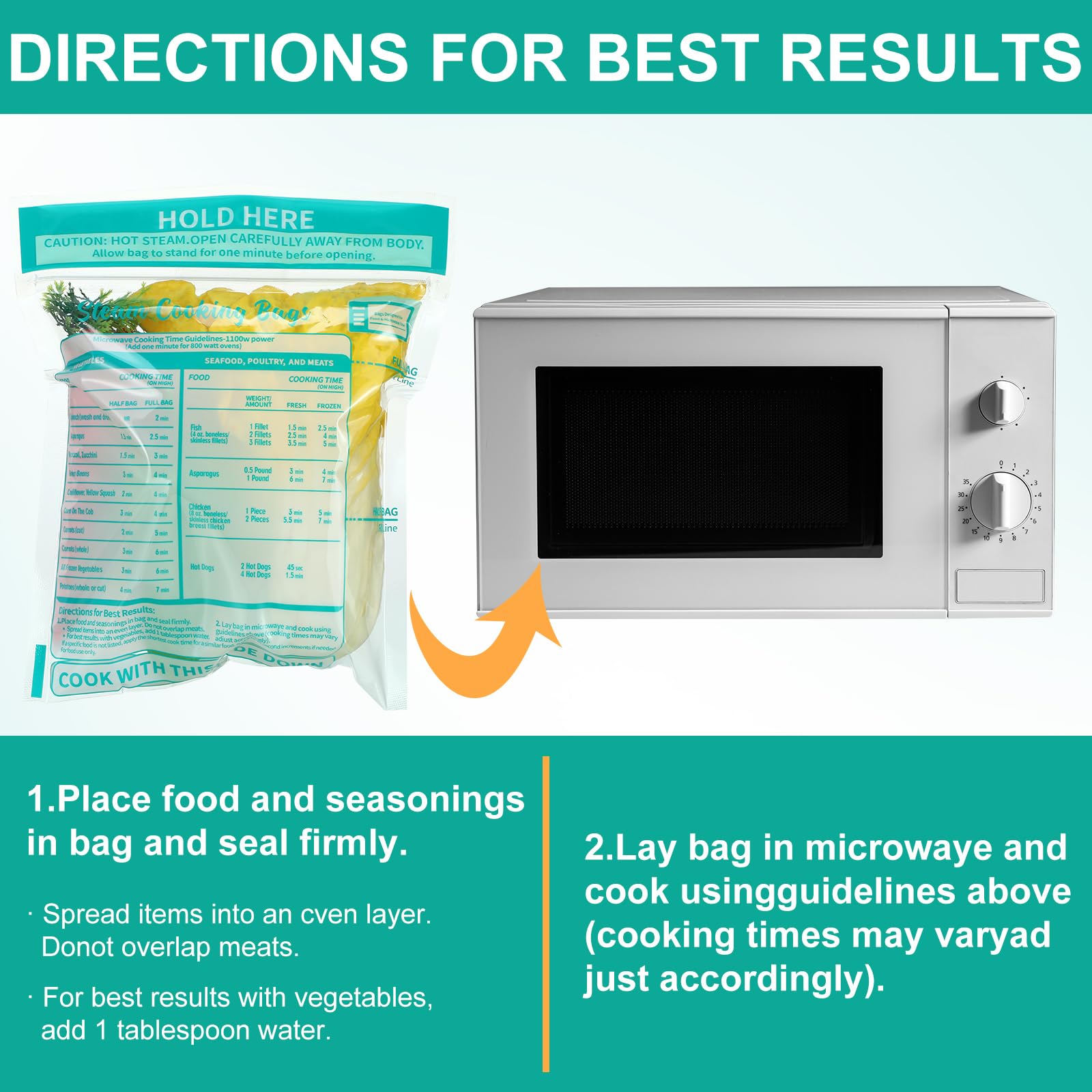 100 Pack Reusable Microwave Steam Bags - Zipper Lock Cooking Bags for Vegetables, Potatoes & Meat | Perfect for Healthy Meal Prep, Quick Cooking & Leftover Storage