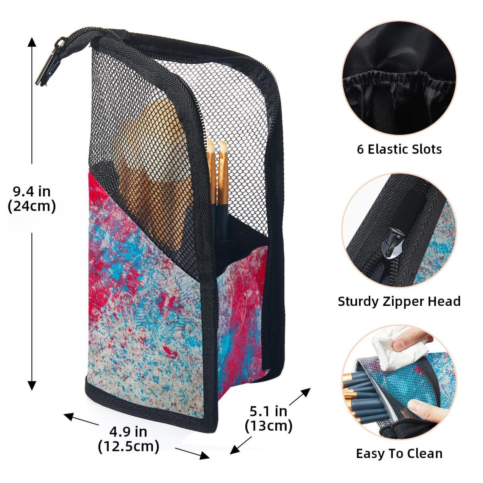 12-Piece Makeup Brush Organizer Bag Set - Portable Waterproof Cosmetic Brush Holder Case with Graffiti Design (Blue/Red) - Perfect for Travel, Home Storage & Professional Makeup Artists