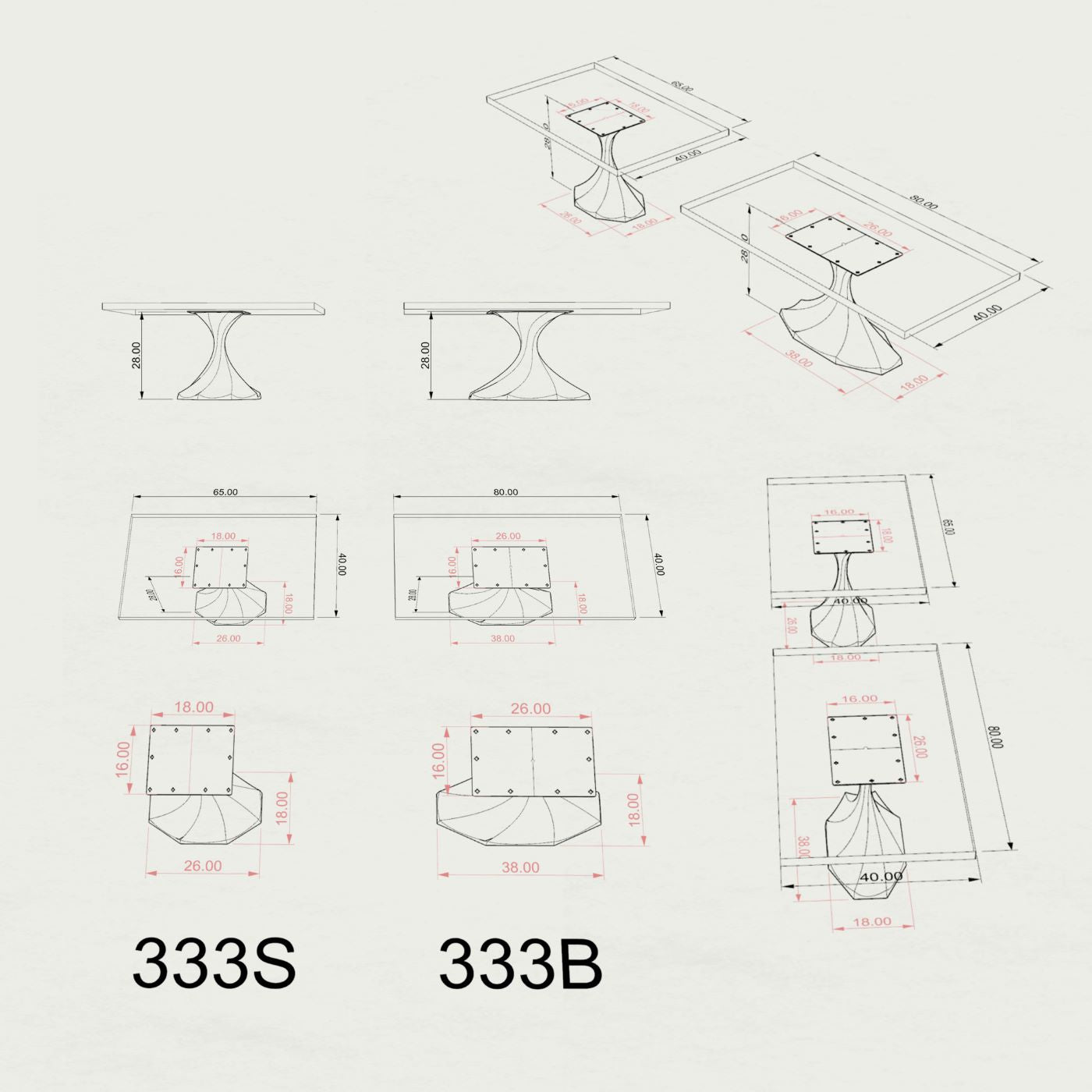 333 Lithe 28H Metal Table Base Legs - Heavy Duty Furniture Legs for Dining Tables, Desks & Countertops | Perfect for Home, Office & Restaurant Use
