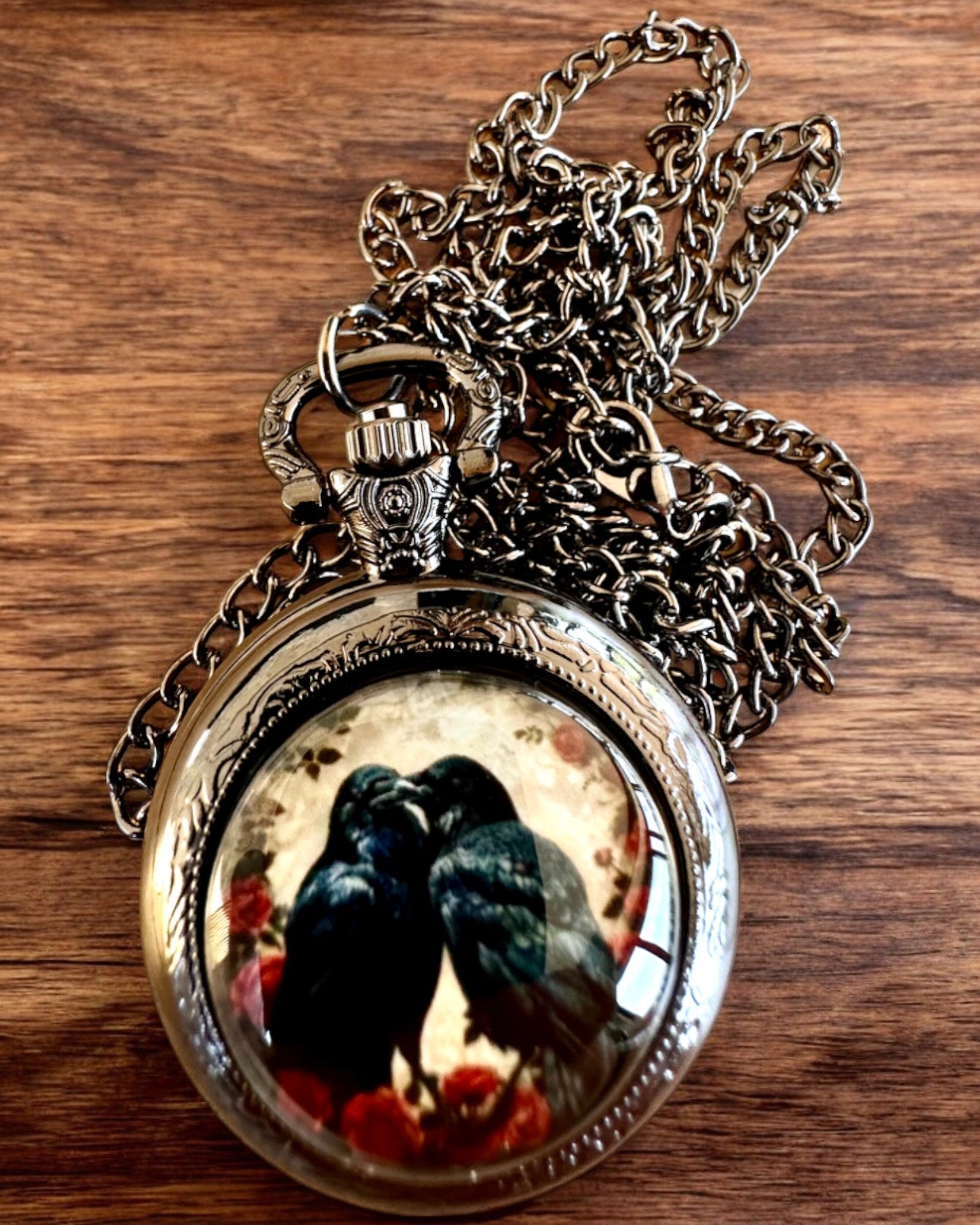 Personalized Engraved 'Kiss of the Ravens' Pocket Watch - Unique Vintage Gift for Men & Women - Perfect for Weddings, Anniversaries & Special Occasions