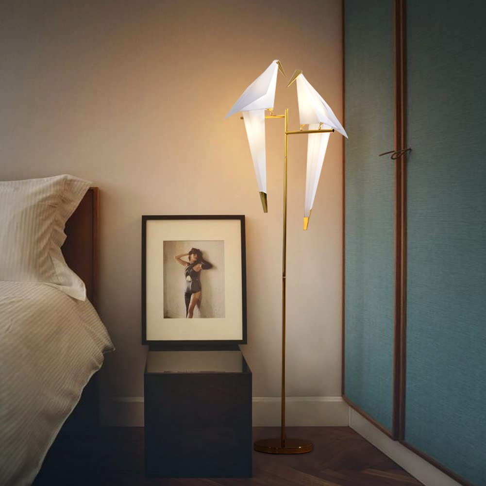 Modern LED Floor Lamp with 2 Birds - 72 Inch Gold Metal Fixtures for Living Room, Bedroom, Dining Room & Office - Adjustable Brightness for Ambient Lighting & Reading