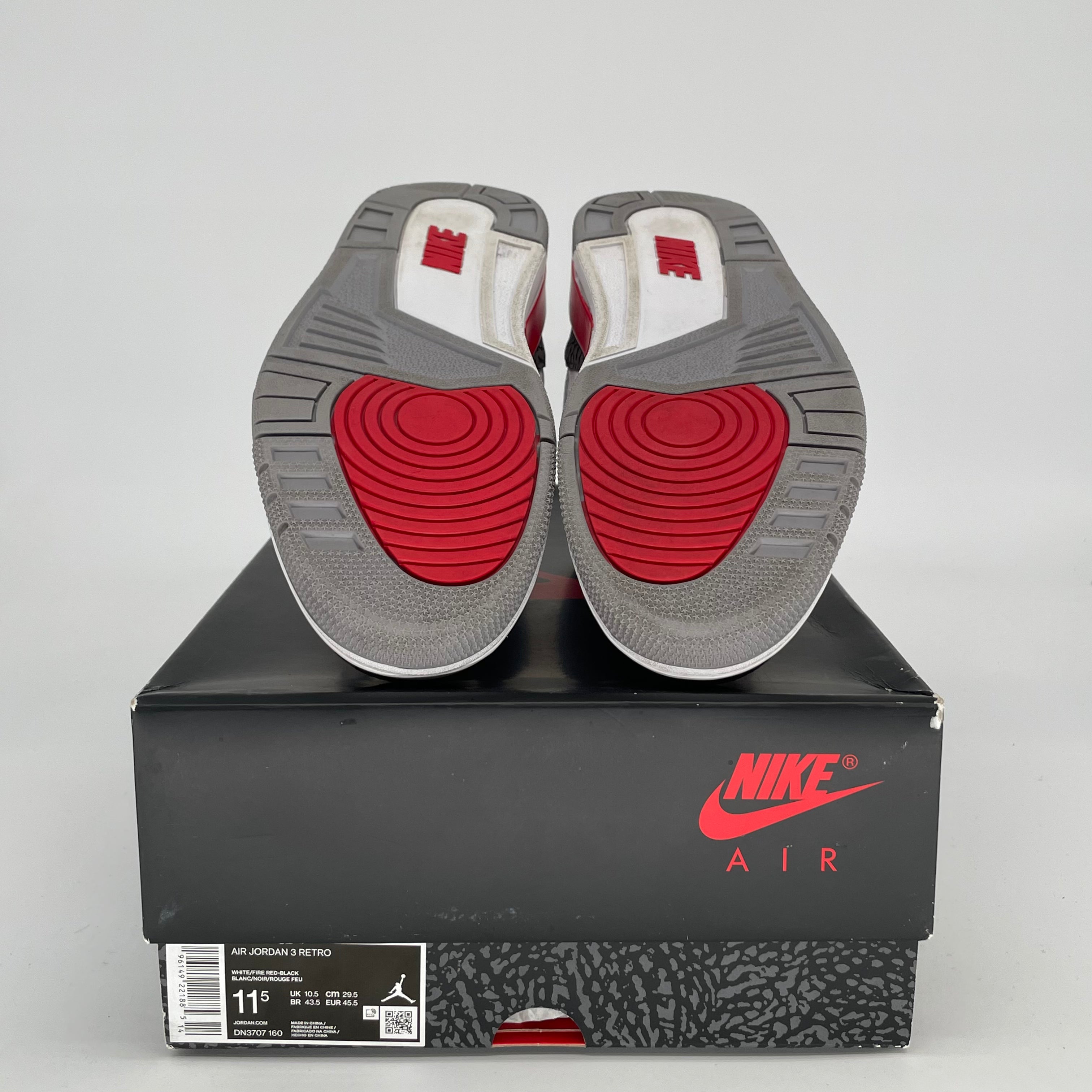 AIR JORDAN 3 Retro Fire Red Men's Basketball Shoes Size 11.5 - DN3707-160 | Authentic Sneakers for Casual Wear, Sports & Street Style