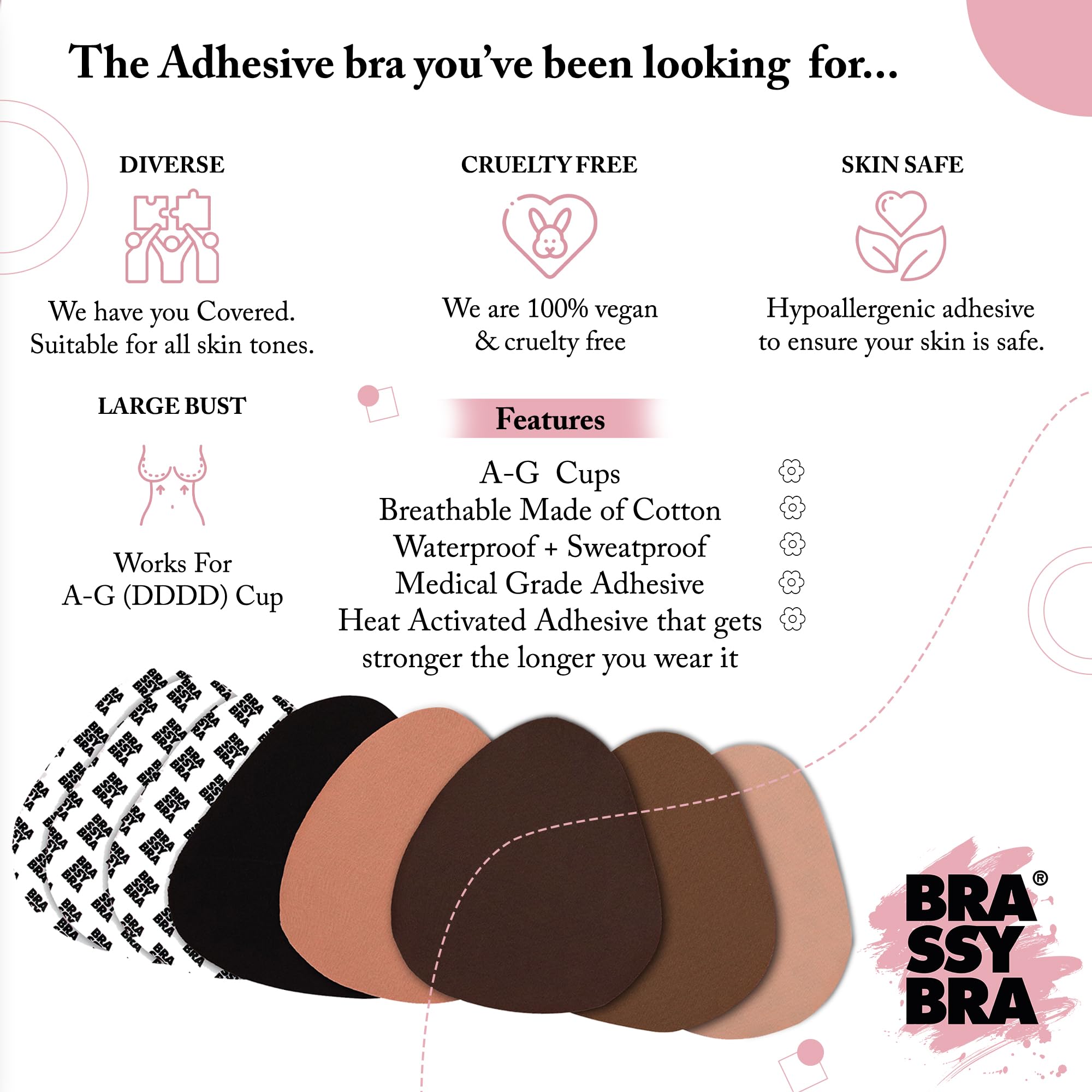 BrassyBra Strapless Boob Tape for A-G Cups - Strong Adhesive Breast Lift Tape for Backless Dresses, Plunging Necklines & Special Occasions