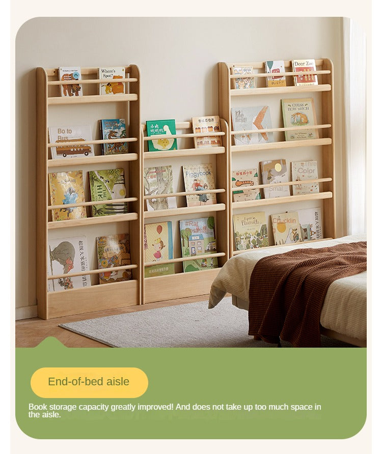 Popar Solid Wood Wall Mounted Bookshelf - Kids Book Storage Organizer for Nursery, Playroom & Classroom - Perfect for Children's Books, Toys & Decor