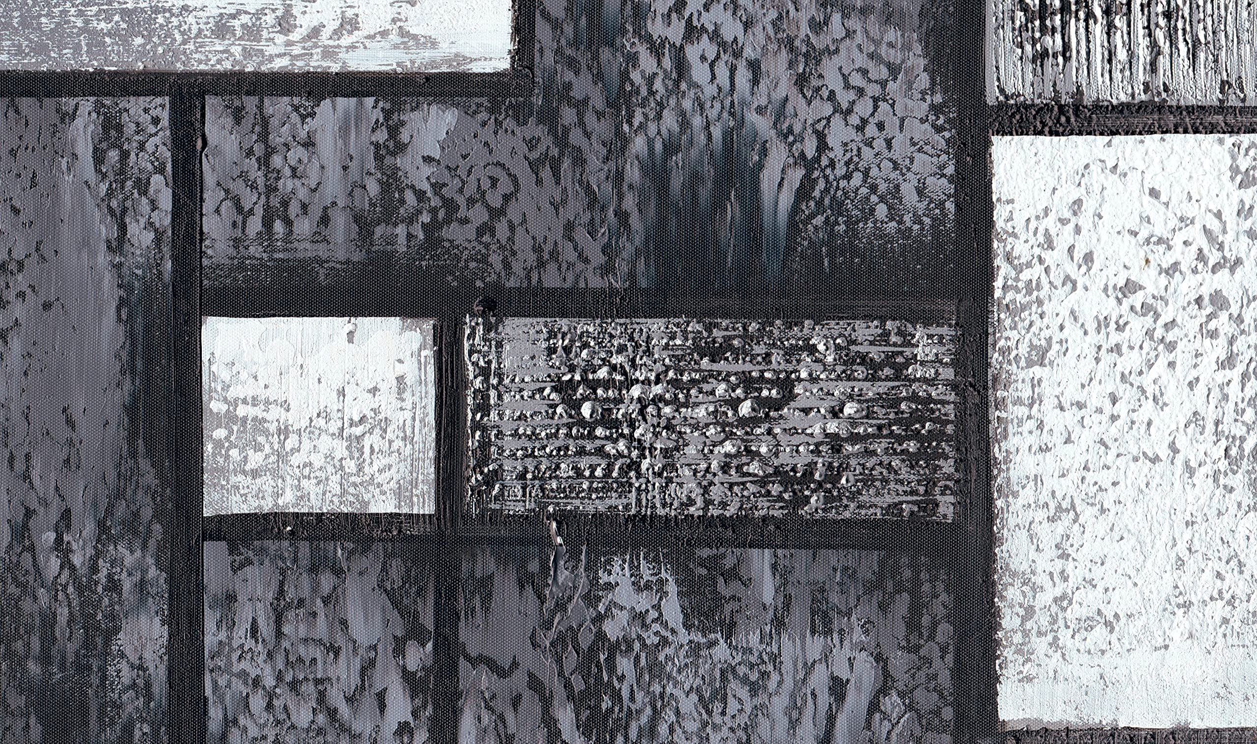 100% Hand-Painted Modern Abstract Oil Painting on Canvas - Black & White Textured Square Wall Art (60x30 Inch) Framed & Ready to Hang - Perfect for Living Room, Bedroom & Office Decor | Contemporary Home & Office Wall Decor