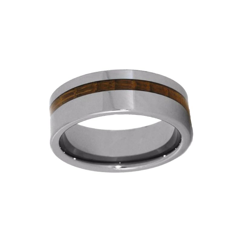 8mm Silver Tungsten Wedding Band for Men - Whiskey Barrel Ring with Bourbon Wood Inlay - Rustic Boho Style Anniversary Gift - Perfect for Weddings, Engagements & Special Occasions