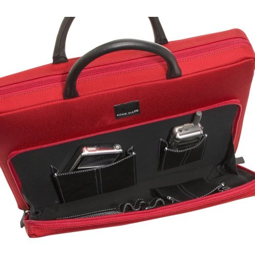 Acme Made Executive Slim Cargo Laptop Briefcase - Medium Size Business Bag with Premium Italian Leather Handle in Chili Pepper Red | Perfect Corporate Gift for Professionals, Office Work & Business Travel