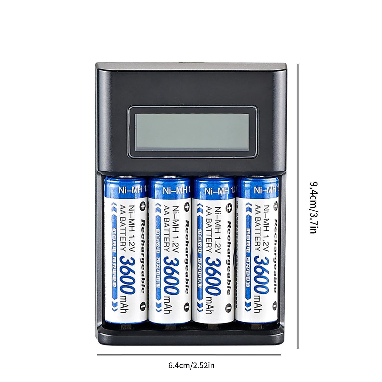 4-Slot USB AA AAA Battery Charger with Smart LCD Display - Fast Charging for 1.2V NiMH Rechargeable Batteries - Perfect for Cameras, Toys, Remote Controls & Electronic Devices