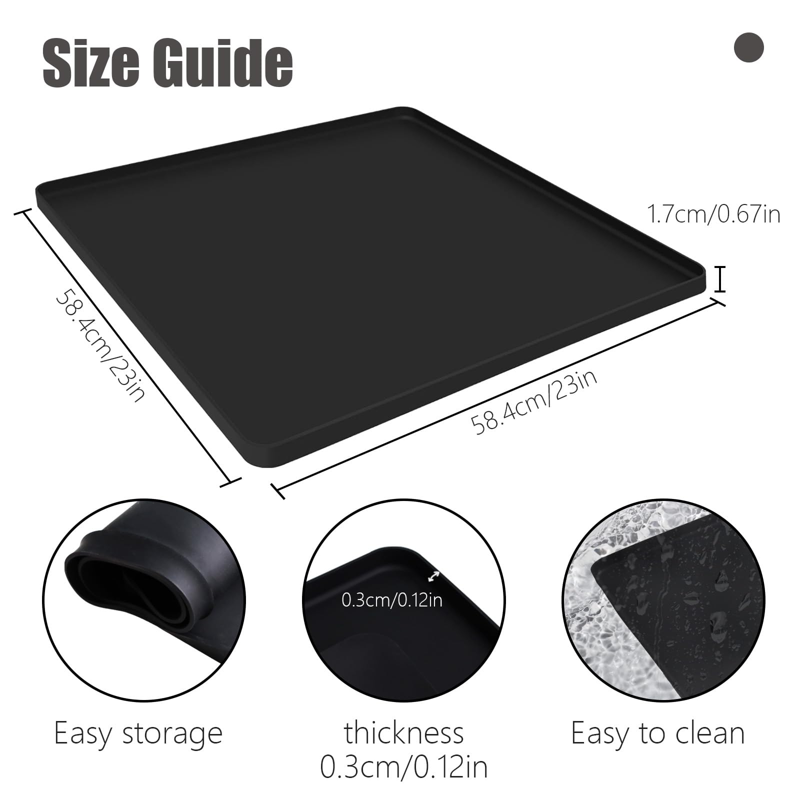 Non-Slip Mini Fridge Silicone Mat with Raised Edge 23.6x23.6 Inches - Waterproof Washing Machine Pad for Refrigerator/Freezer - Leak Proof Appliance Protector Mat for Kitchen, Laundry Room & Dorm (Black) - Absorbent & Easy Clean Surface for Spill Protection