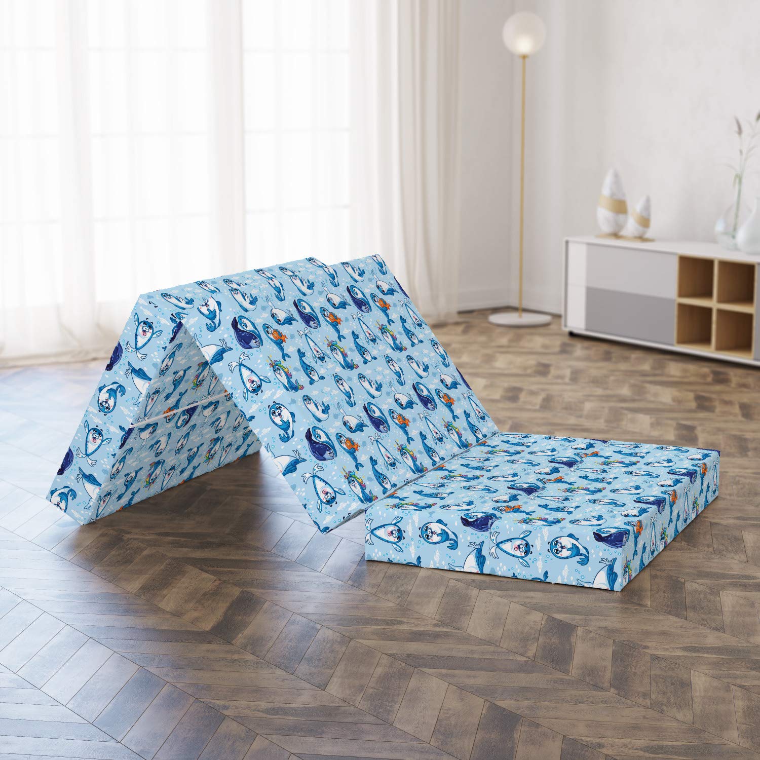 Ambesonne Cartoon Foldable Mattress with Friendly Seal Design, 74.8