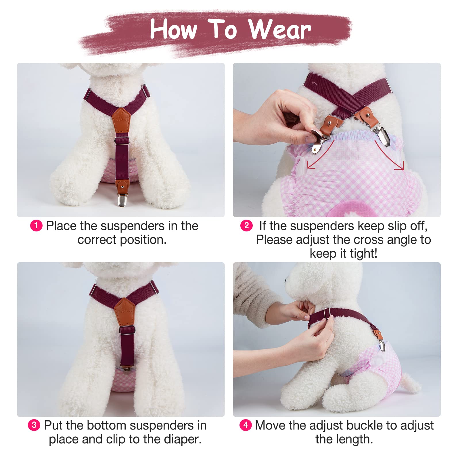 Pet Soft Dog Suspenders 2-Pack - Adjustable Diaper Suspenders for Female Dogs - Dog Dress & Skirt Accessories (Brown & Burgundy, Medium/Large) - Perfect for Pet Fashion, Diaper Security & Special Occasions