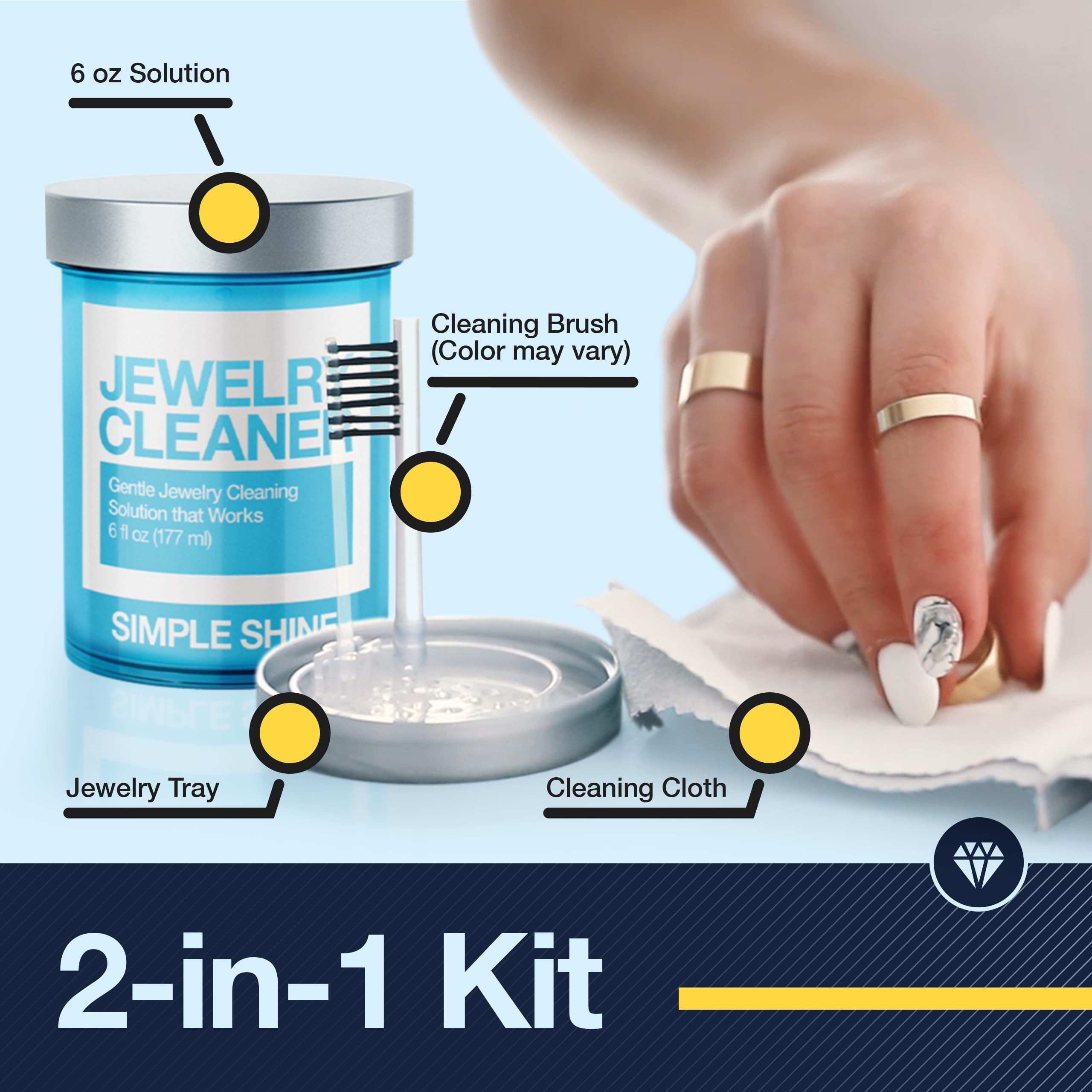Premium Jewelry Cleaning Kit with Polishing Cloth & Solution - Safe for Gold, Silver, Diamond Rings & Fashion Jewelry - Made in USA | Perfect for Daily Maintenance, Gift Giving & Travel Jewelry Care