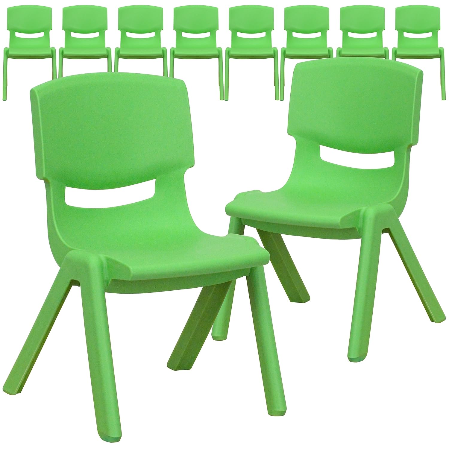 Flash Furniture Whitney 10-Pack Green Plastic Stackable School Chairs - 10.5 Inch Seat Height - Durable Classroom, Cafeteria & Event Seating for Kids & Adults
