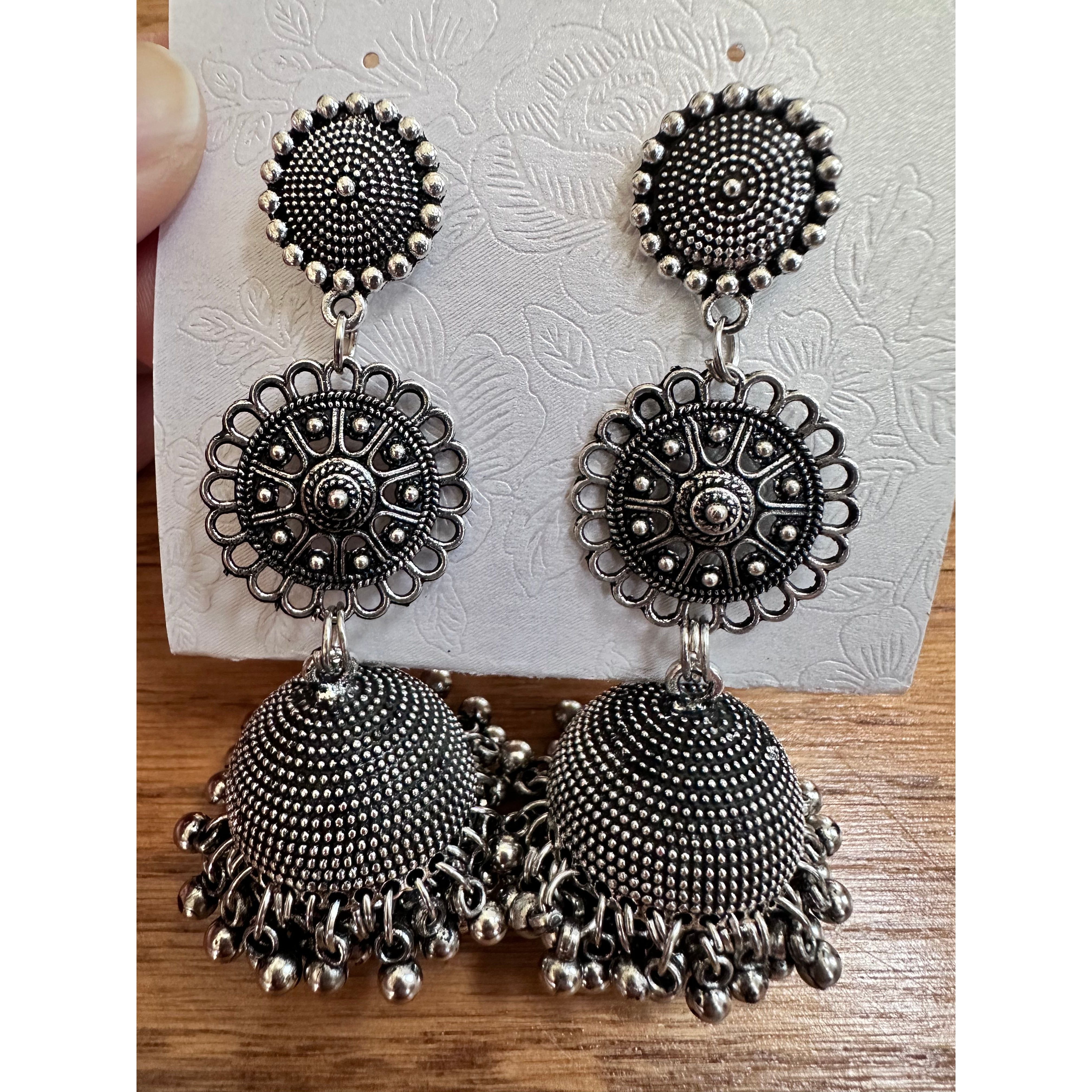 Oxidized Jhumka Earrings for Women - Traditional Indian Ethnic Jewelry - Handcrafted Boho Chic Dangle Earrings for Parties, Weddings & Festivals