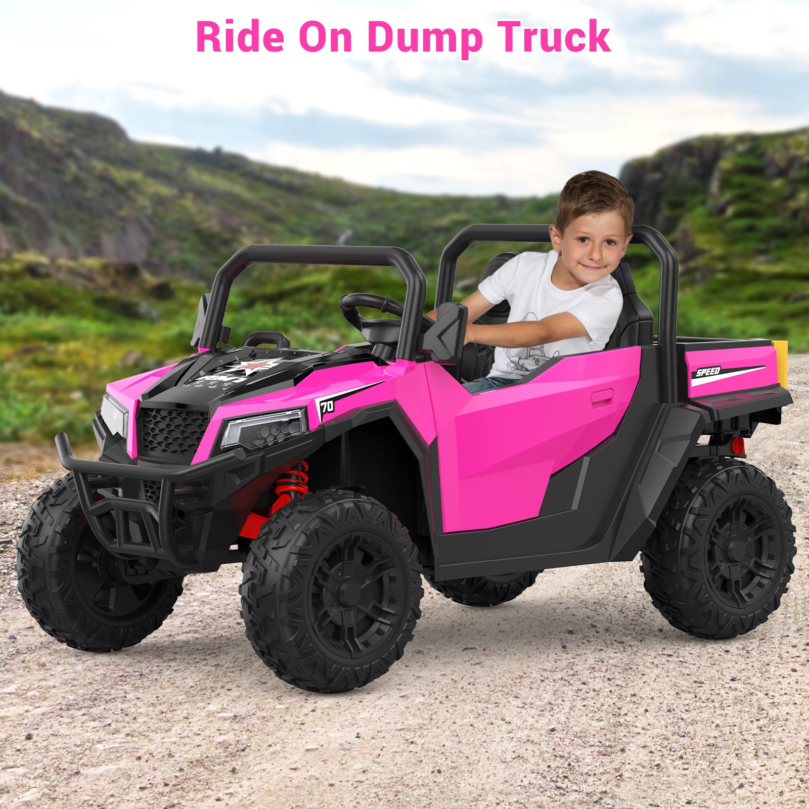 GARVEE 24V Electric Ride On Dump Truck for Kids Ages 6-12 | 4x4 Remote Control Toy Car with Shovel, Bluetooth Music & LED Lights | Outdoor Play, Birthday Gift, Backyard Fun