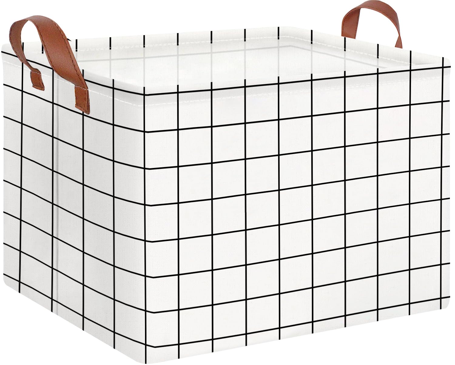 CLOCOR Rectangular Collapsible Storage Basket with Handles - Waterproof Coating Organizer Bin for Toys, Books & Home Decor - White Check Pattern | Perfect for Nursery, Playroom & Closet Organization