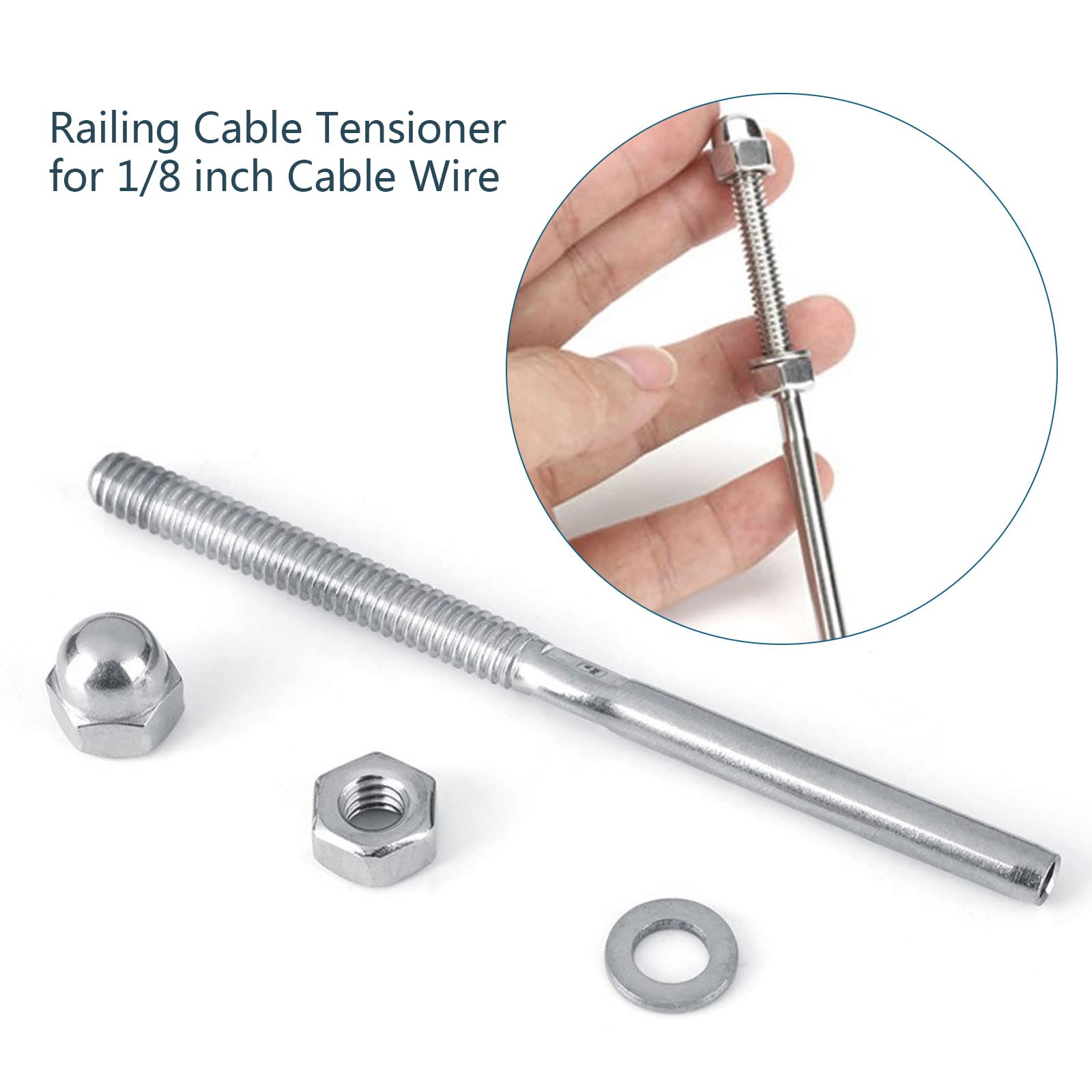 Stainless Steel Cable Railing Hardware Kit - 60 PCS T316 Swage Tensioners & Threaded Stud Fittings for 1/8