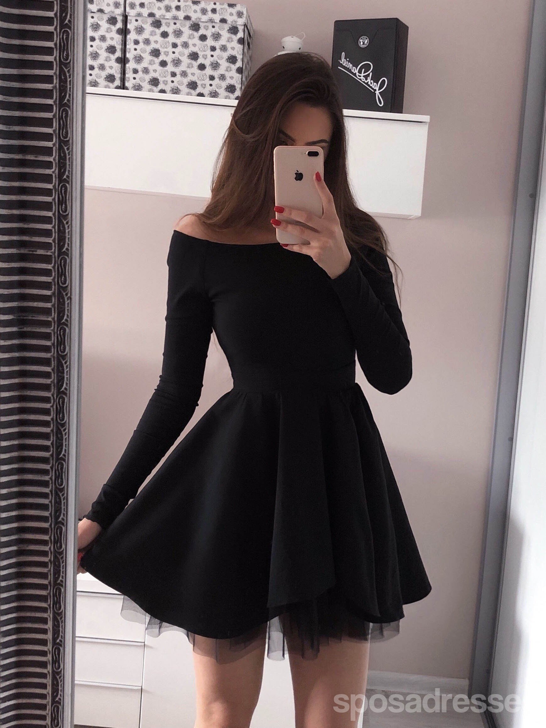 Elegant Long Sleeve Off-Shoulder Homecoming Dresses for Women - Affordable Prom Party Gowns (Style CM700) | Perfect for Formal Dances, Graduation Parties & Special Occasions