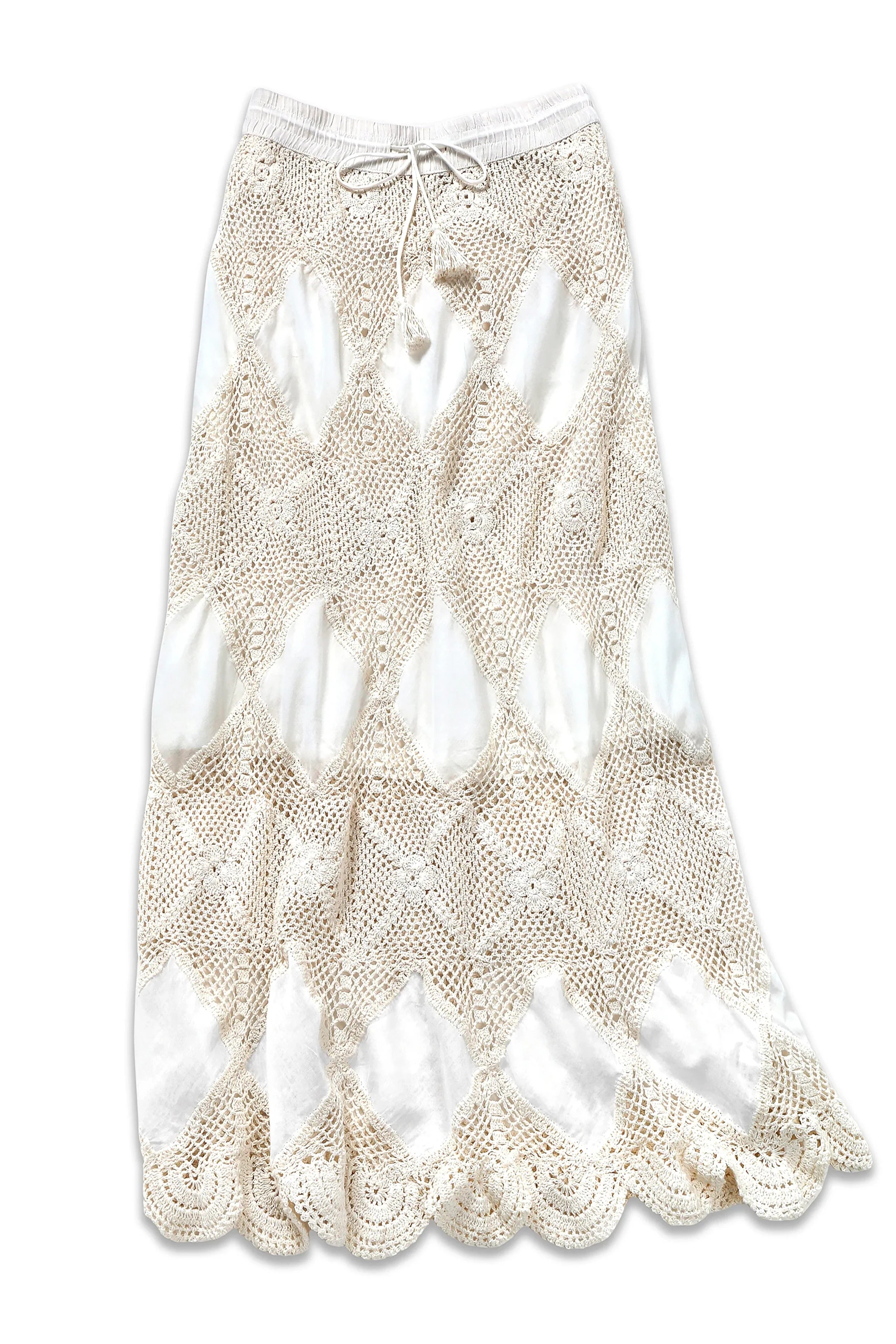 Elegant Scallop Crochet Maxi Skirt & Bandeau Dress Set in Ivory - Perfect for Beach Vacations, Summer Weddings & Boho Fashion