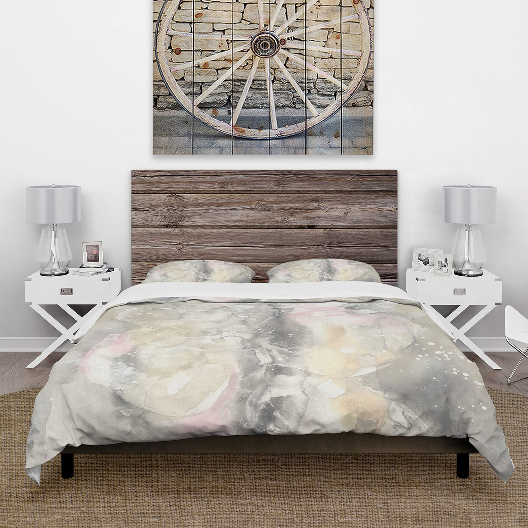 DesignQ Watercolor Snowflakes II Farmhouse Duvet Cover Set - Twin Size Grey Country Charm Bedding (3-Piece) | All-Season Cozy Farmhouse Style for Guest Rooms, Cabins & Winter-Themed Bedrooms