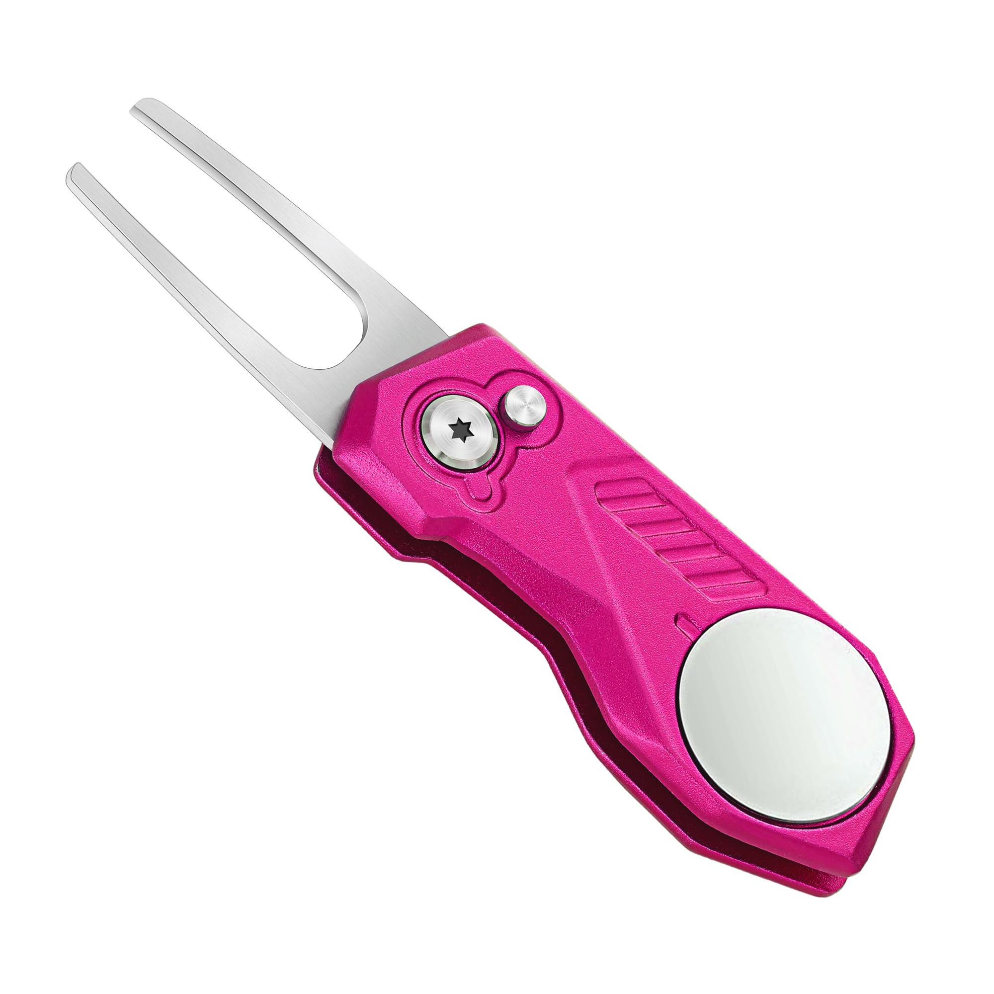Premium All-Metal Foldable Golf Divot Repair Tool with Magnetic Ball Marker | Pop-Up Button Design | Durable Golf Accessories for Men | Perfect for Course Play & Practice Sessions