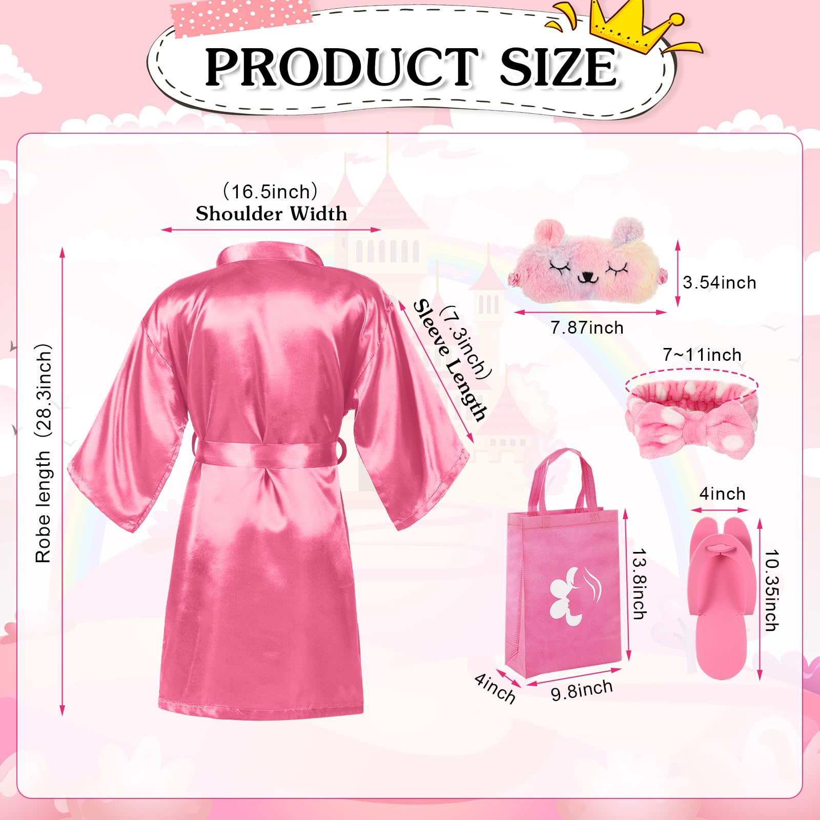 Suhine 6-Piece Girls Spa Birthday Party Kit - Rose Red Satin Robe & Tote Bags Set for Nail Salon, Sleepovers & Birthday Celebrations - Perfect for Kids Spa Day, Birthday Gifts & Themed Parties
