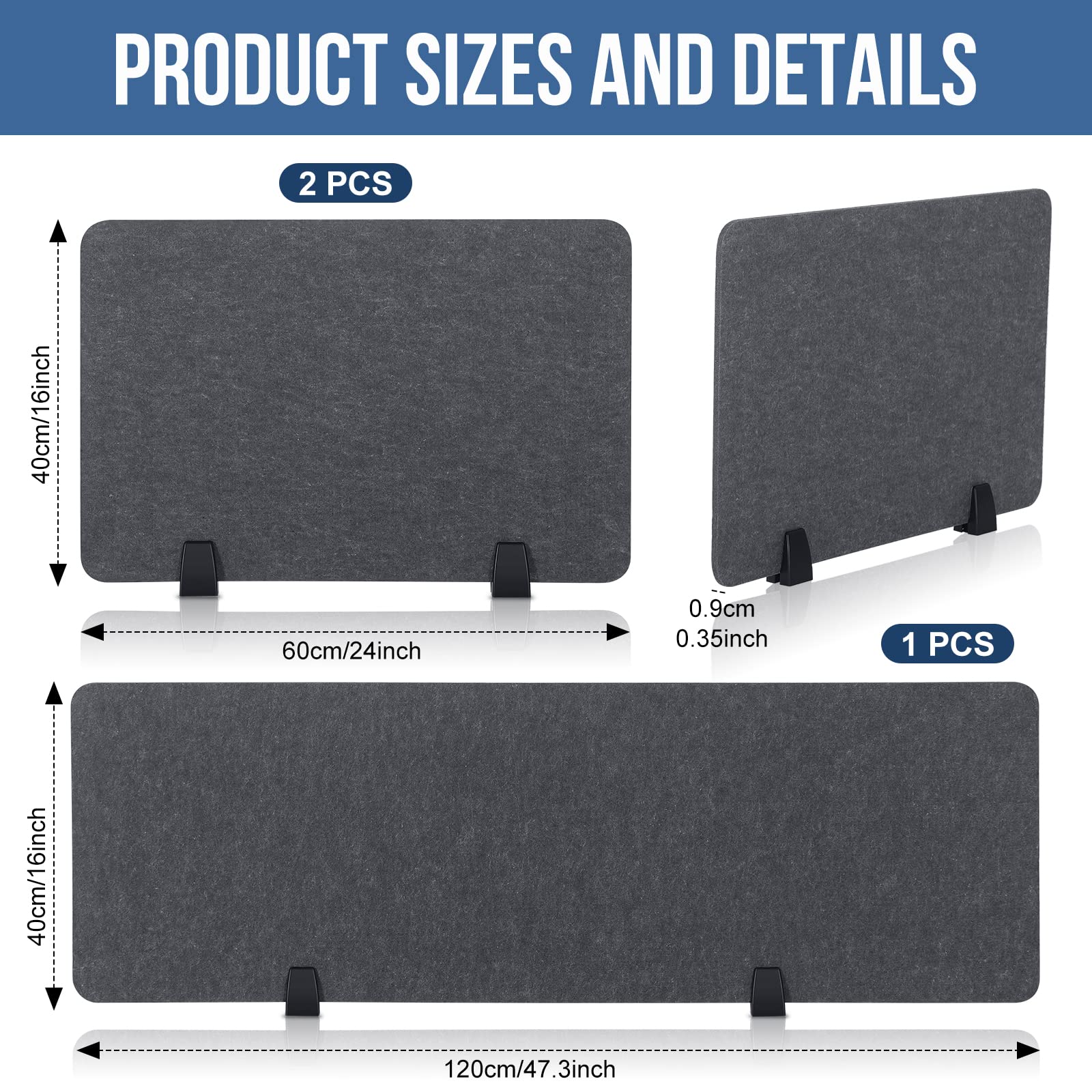 Yaomiao 3-Pack Acoustic Desk Divider Soundproof Privacy Panel - Freestanding Office & Study Room Partitions for Noise Reduction & Focus (47.3x16