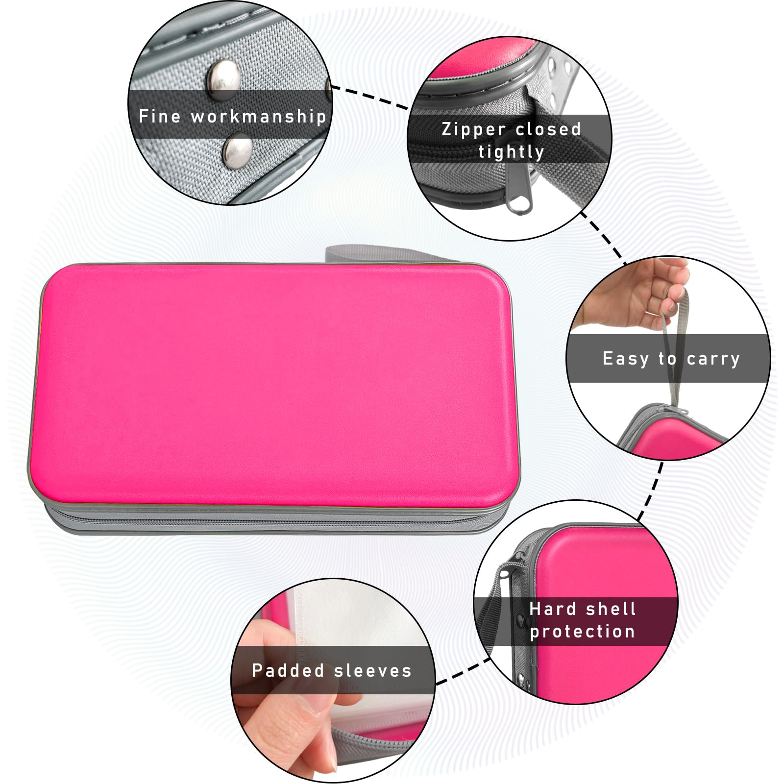 96-Slot Car CD DVD Case - Hard Plastic Organizer with Zipper & Strap for Home, Office & Travel (Rose Red)