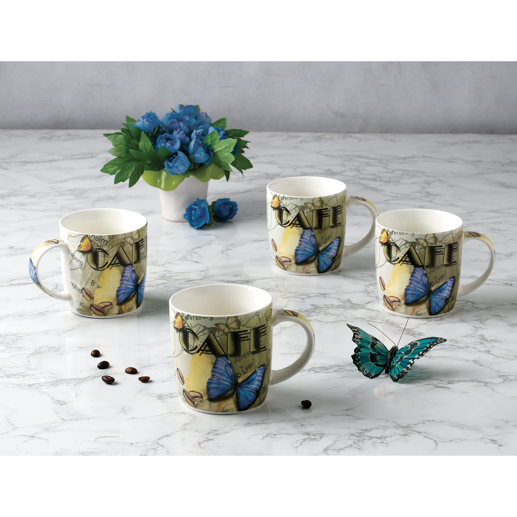 Lorren Home Trends Blue Ceramic Coffee Mugs - 12oz Set of 4, Perfect for Home, Office, or Gifts - Durable & Stylish Drinking Cups for Coffee, Tea, Hot Chocolate