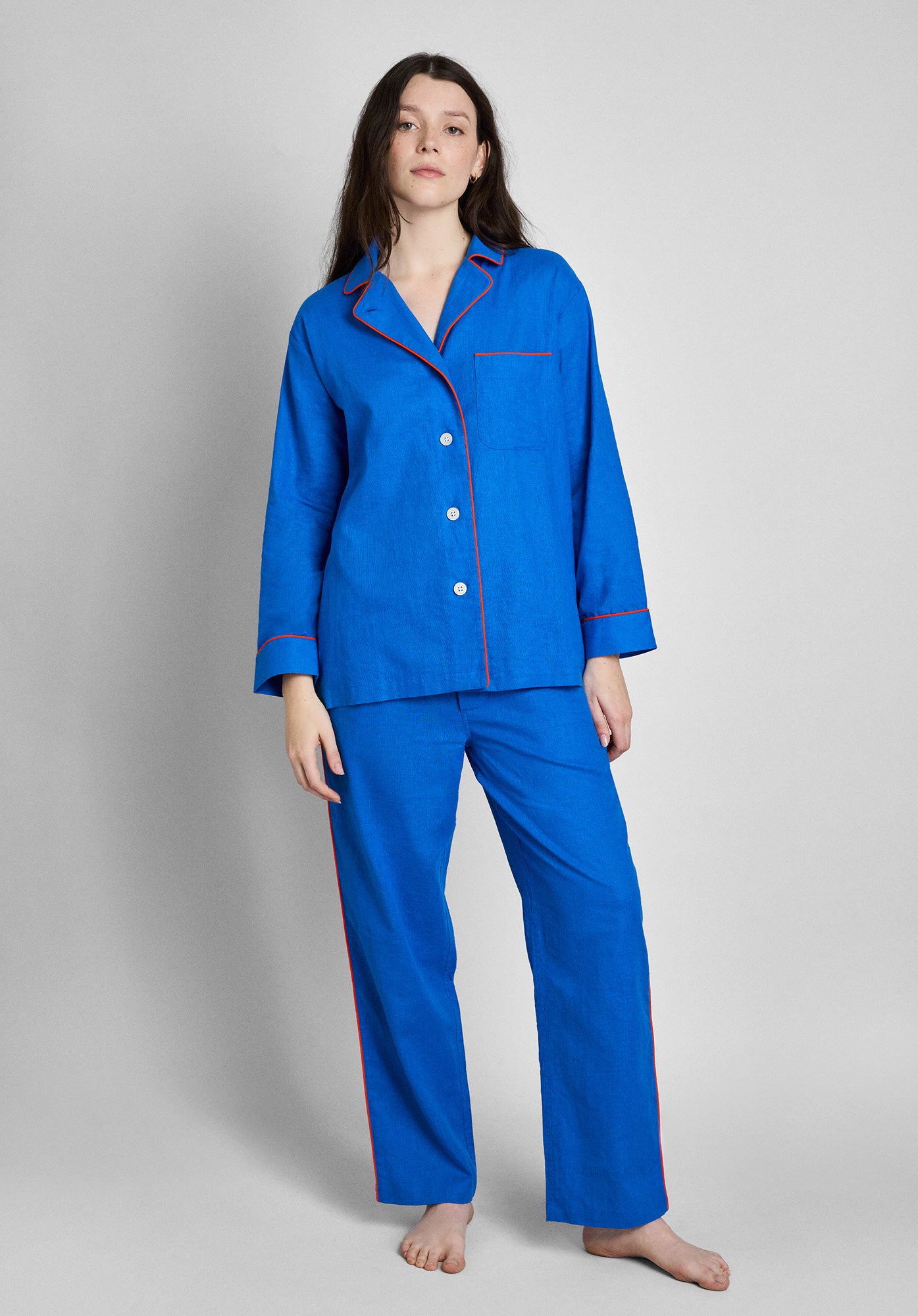 Premium Margaret Pajama Set - Soft Azure Blue Linen Cotton Sleepwear for Women | Comfortable Nightwear for Lounge, Travel & Home Relaxation