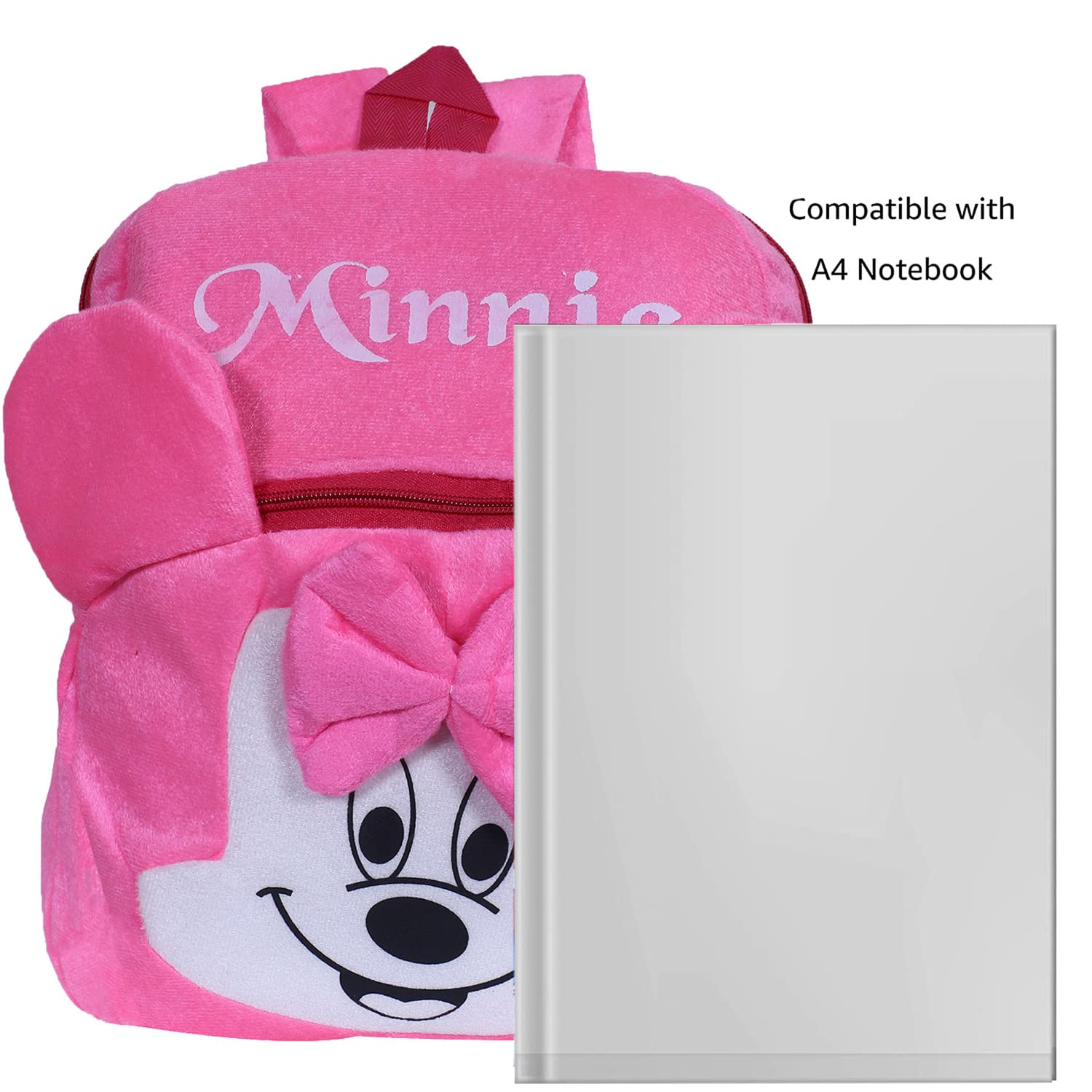 Minnie Mouse Plush Backpack for Kids - Disney Velvet School Bag with 2 Compartments & Zipper Closure | Durable Toddler Travel Backpack for School, Daycare & Disney Trips (Pink)