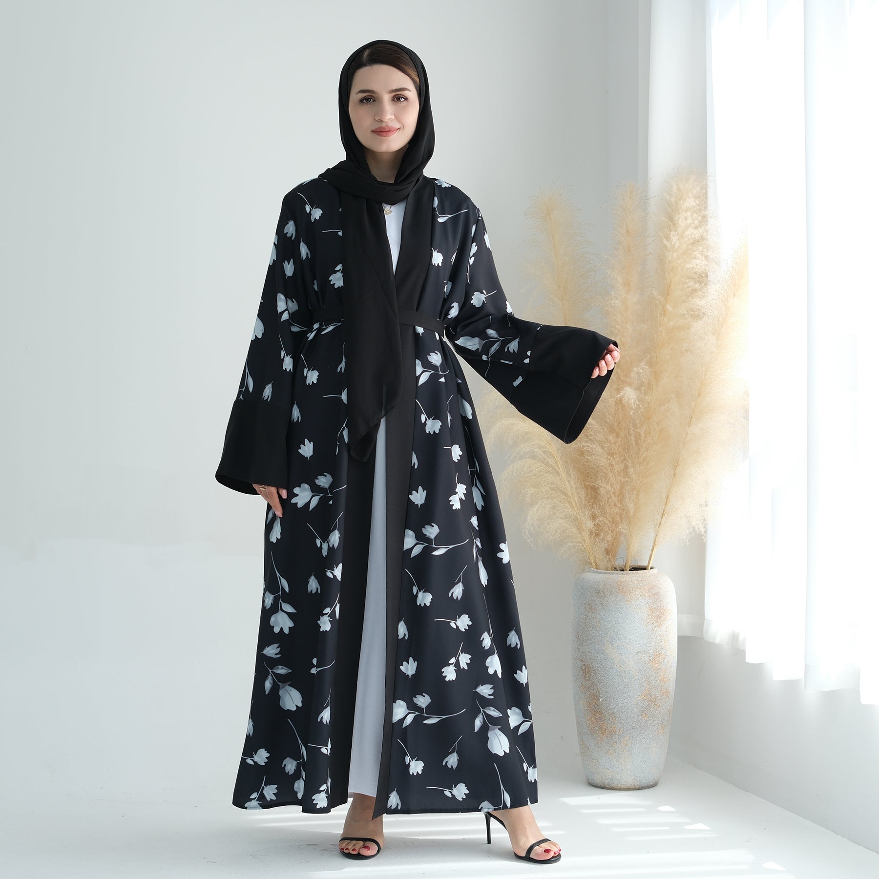 Premium 2-Piece Flora Abaya Set for Women - Elegant Black Islamic Prayer Dress - Perfect for Mosque, Eid, Ramadan & Special Occasions