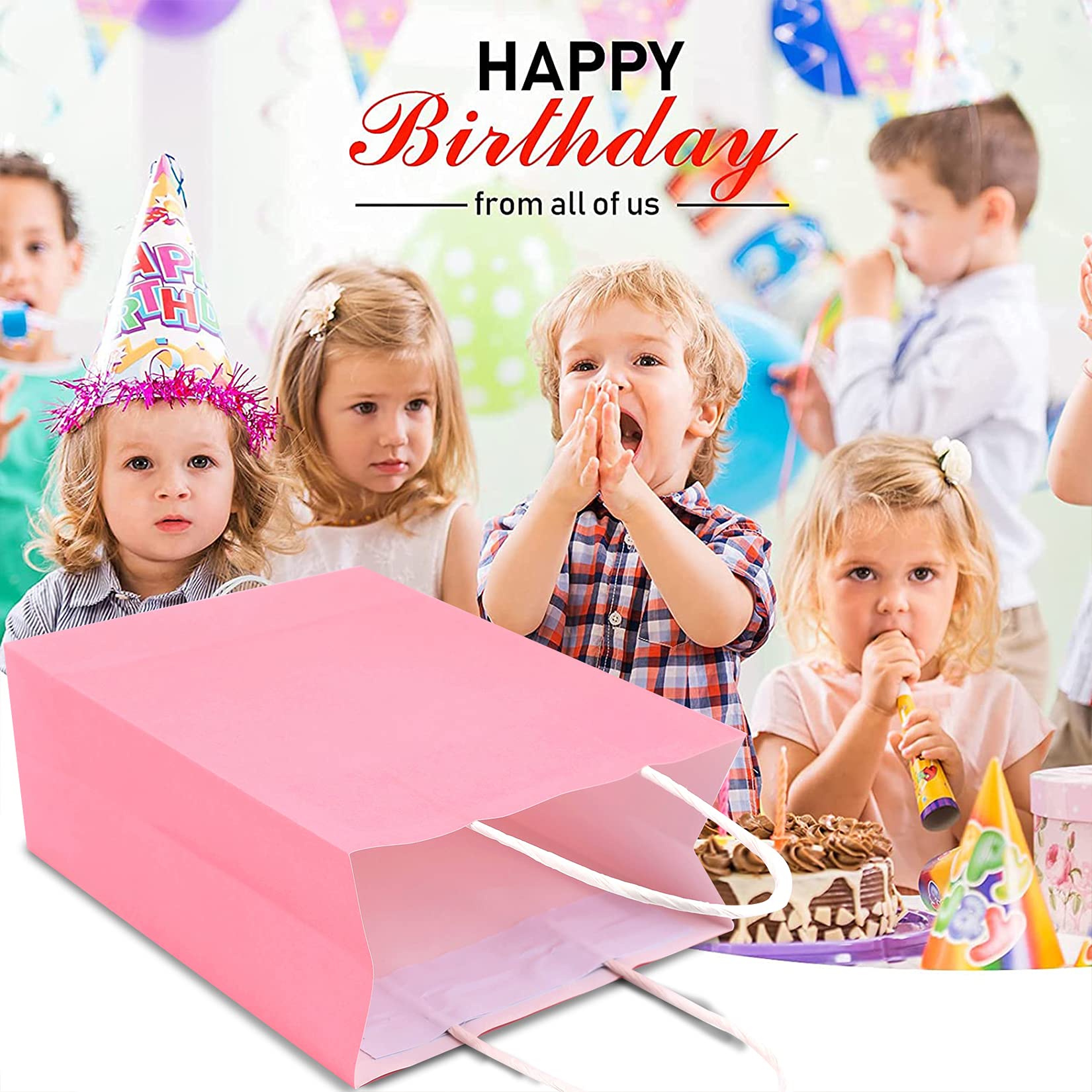 10 Pack Pink Kraft Paper Gift Bags with Handles - Small Party Favor Bags for Christmas, Birthday, Wedding & Celebrations | Perfect for Candy, Treats, Small Gifts & Party Favors