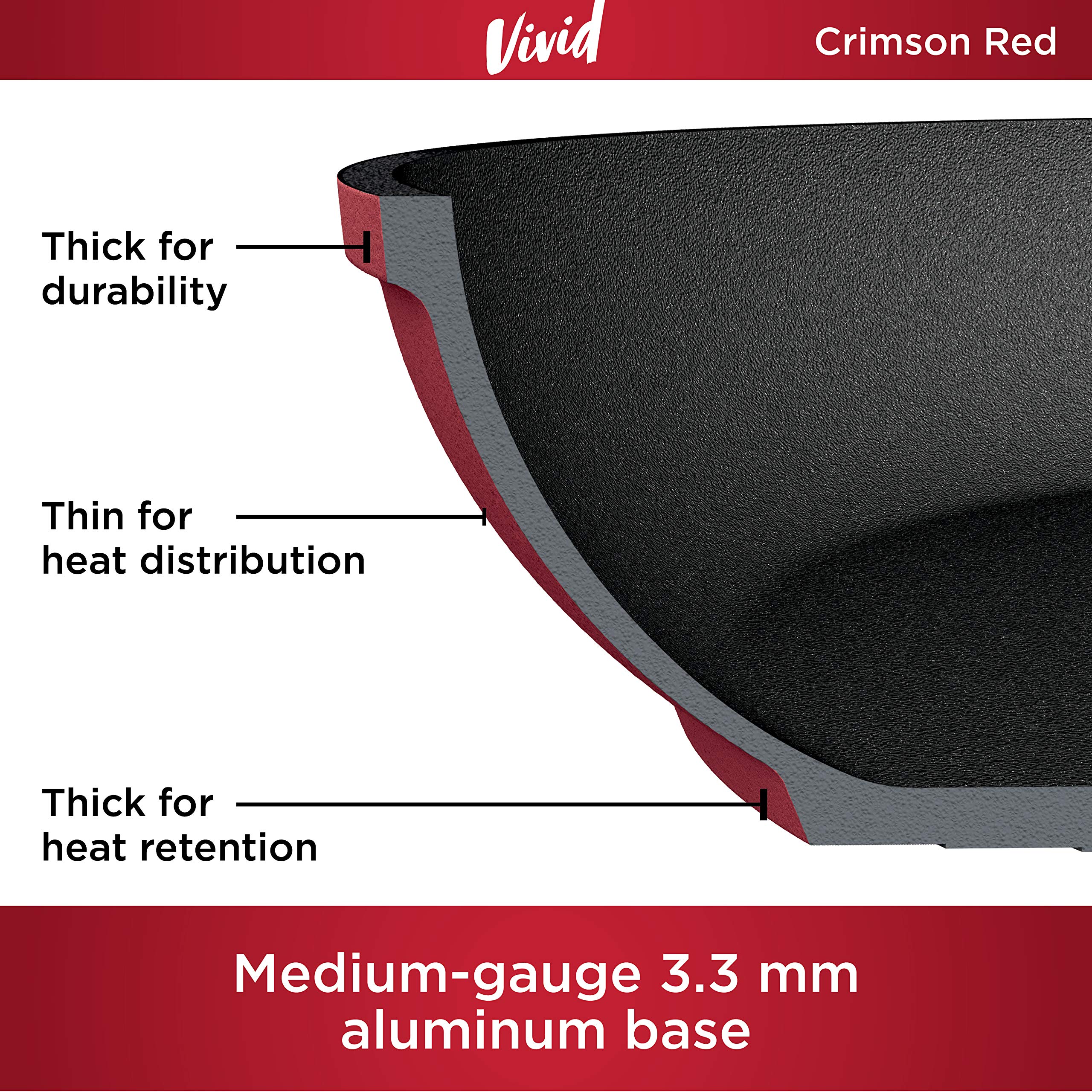 Ninja C20130 Foodi NeverStick Vivid 3-Quart Nonstick Sauté Pan with Glass Lid - Durable, Oven Safe to 400°F, Cool-Touch Handles, Crimson Red - Perfect for Sautéing, Frying & Baking at Home