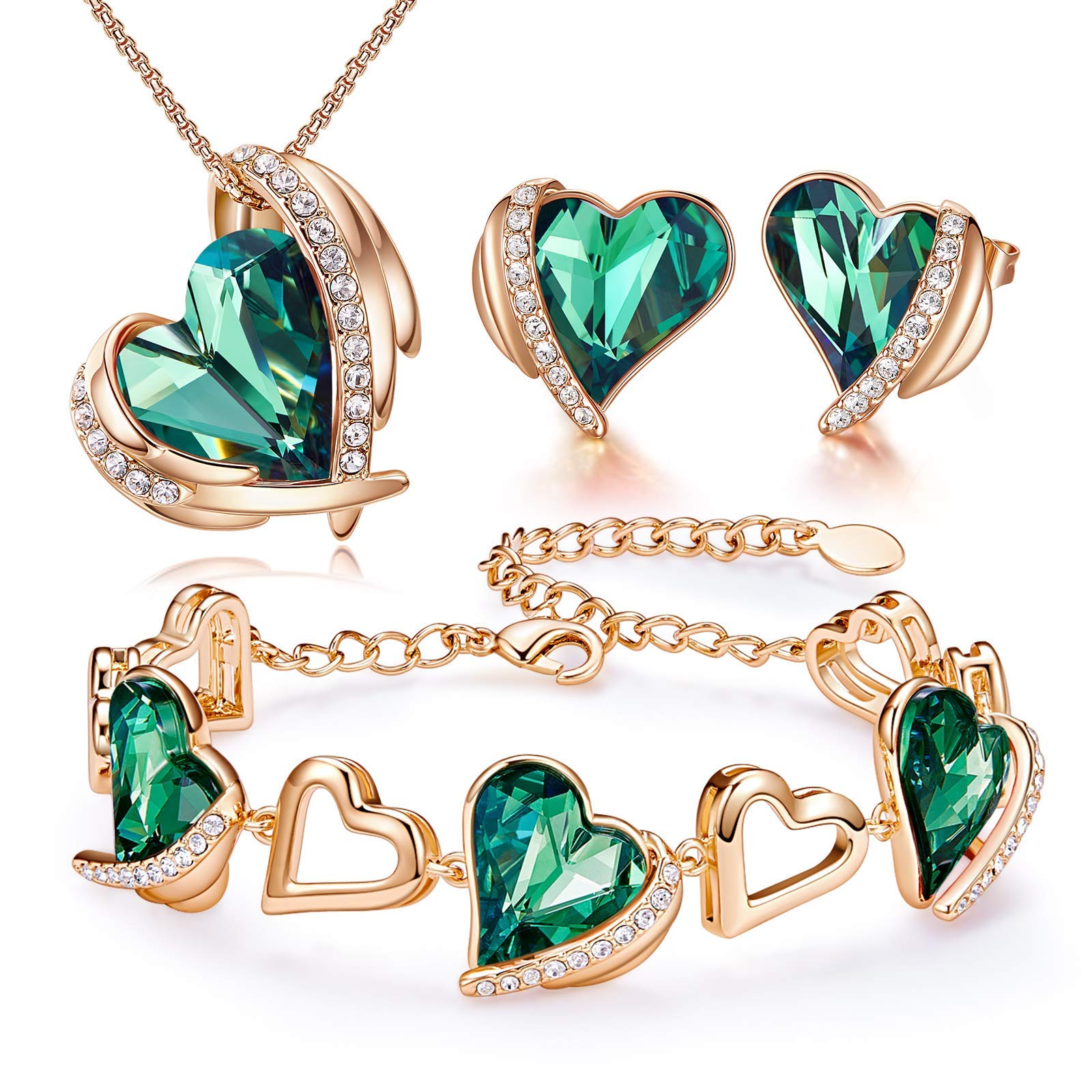 Angel Wing Love Heart Necklace, Earrings & Bracelet Jewelry Set for Women - Perfect for Valentine's Day, Anniversary & Romantic Gifts