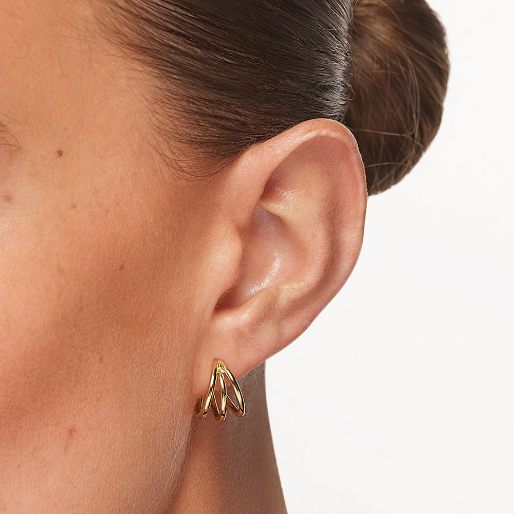 Gold Triple Hoop Stud Earrings for Women - Trendy Stackable Earrings for Everyday Wear, Parties & Special Occasions