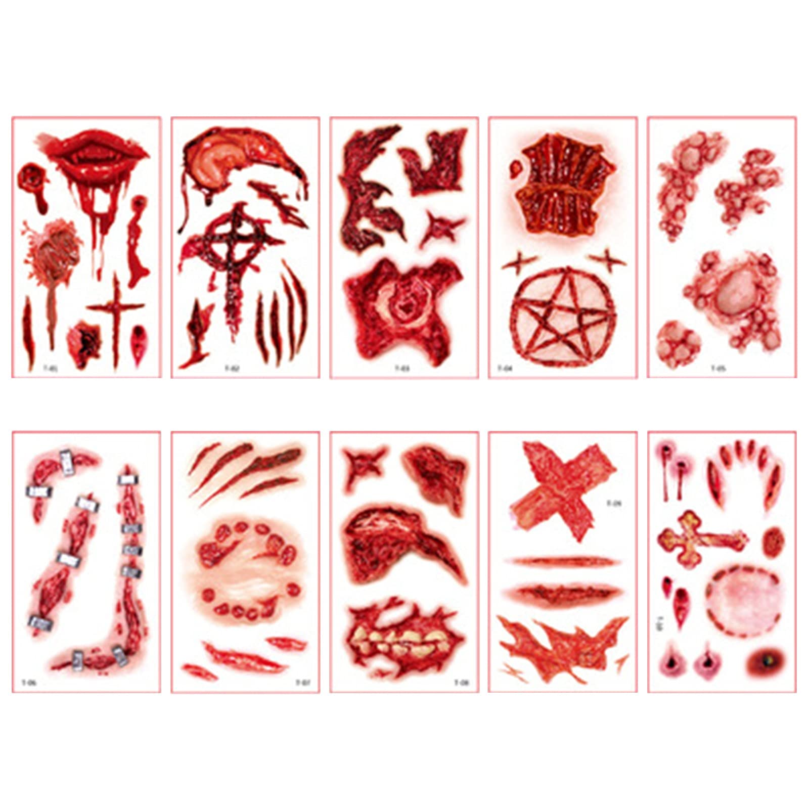 Scary Halloween Temporary Tattoos - Horror Party Scar Stickers for Face & Body - 90s Carnival Adhesive Decals for Costumes, Wall Decor & DIY Projects