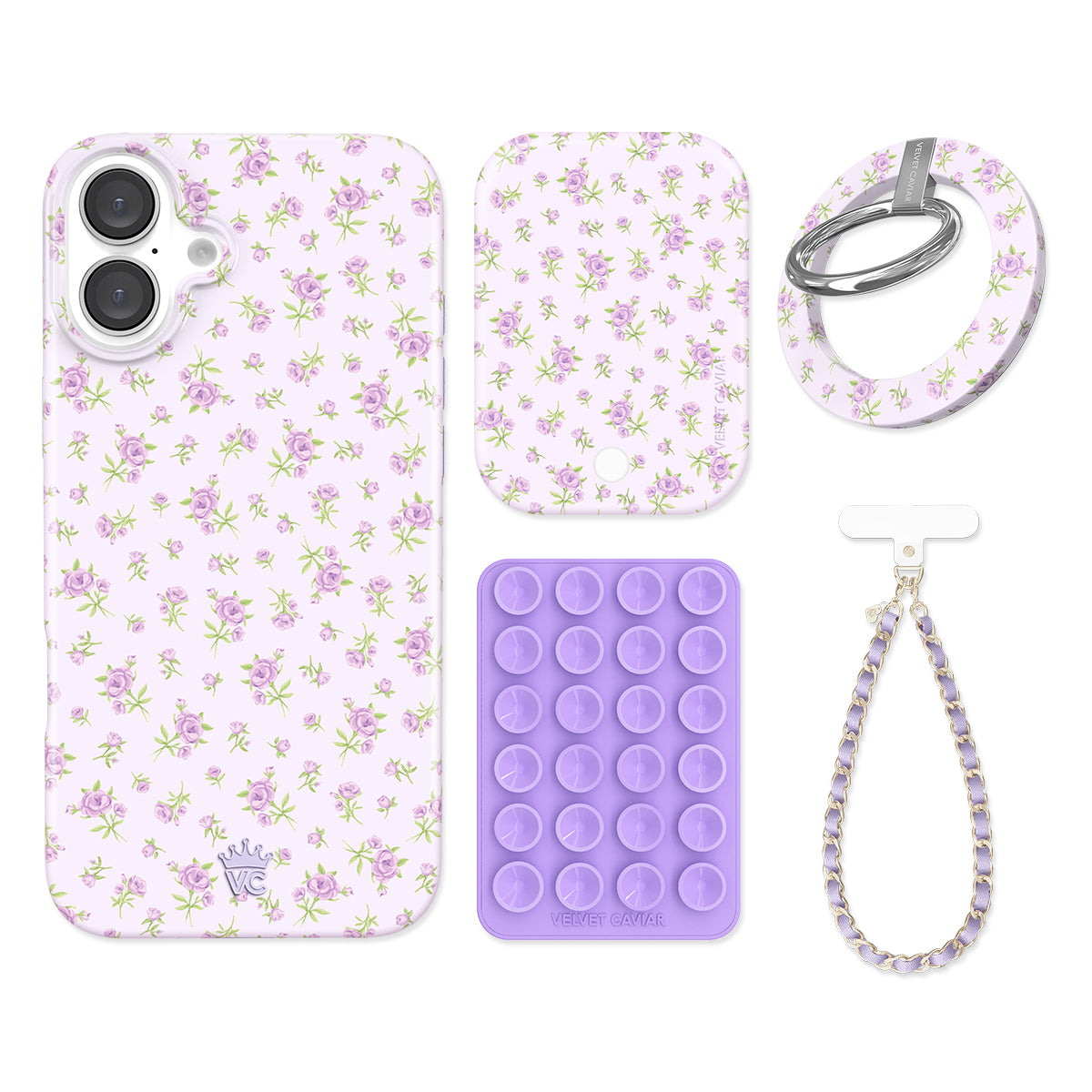 Dainty Lilac Floral iPhone Case with Grip - Elegant Phone Cover for iPhone 13/14/15 - Perfect for Everyday Use, Work, and Travel