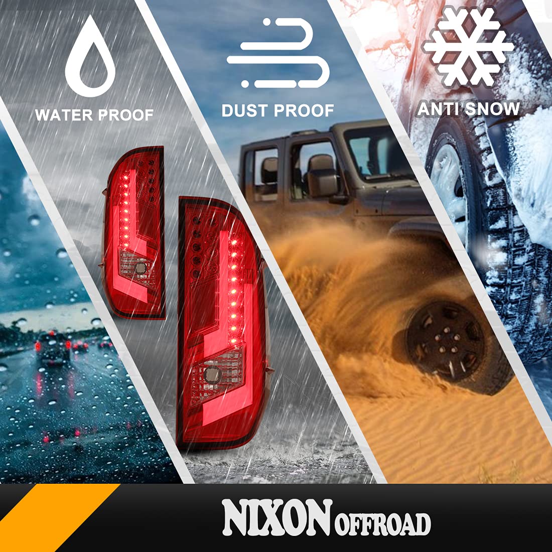 NIXON OFFROAD LED Tail Light for 2014-2021 Toyota Tundra - Red Lens LED Taillight Assembly with Turn Signal, Running Light & Brake Light | Perfect for Off-Roading, Night Driving & Truck Customization