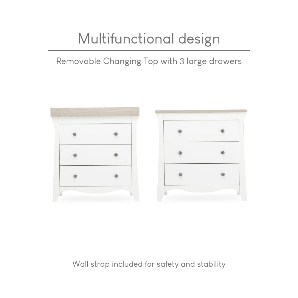 Clara Baby Changing Table with 3 Drawers - 2-in-1 Nursery Dresser & Diaper Changing Station - White & Ash Wood Baby Furniture for Newborns - Perfect for Nursery Organization & Diaper Changes