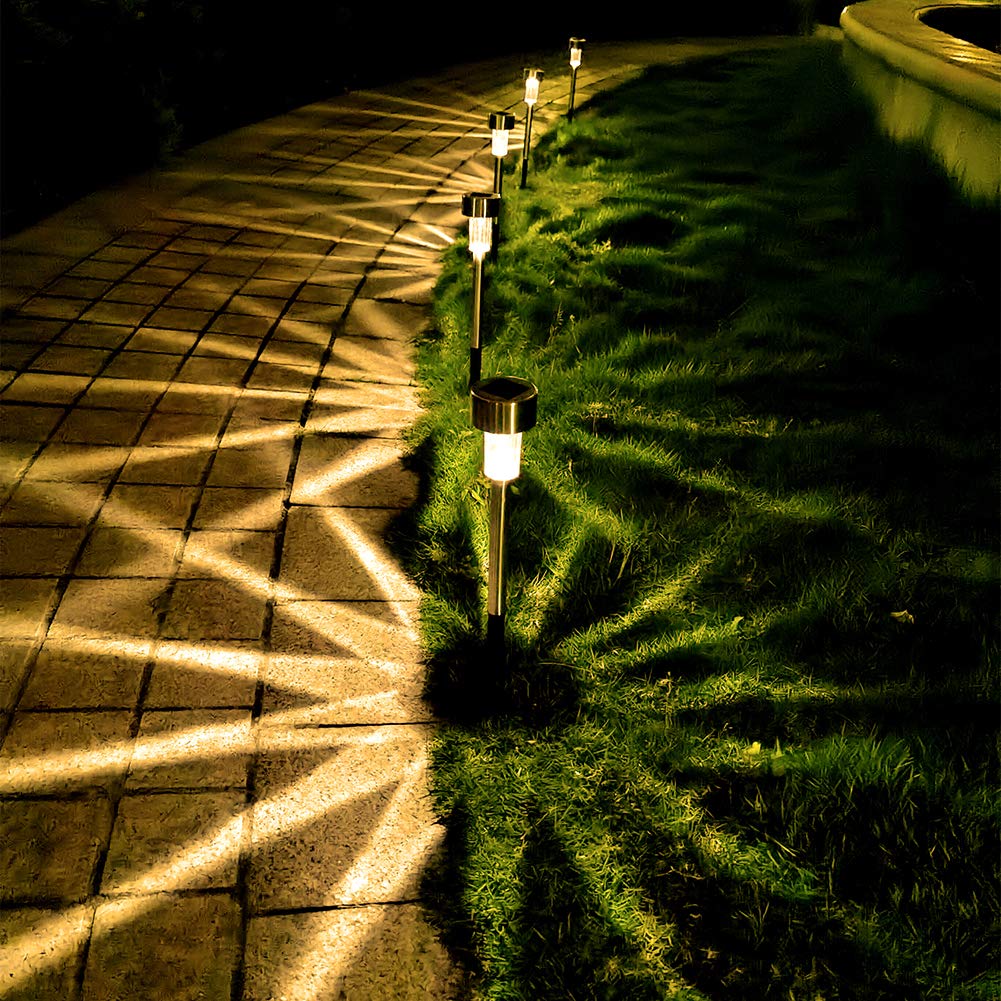 12 Pack Solar Lights Outdoor - Warm White Stainless Steel Garden Pathway Lights for Lawn, Patio & Landscape Lighting | Weatherproof, Energy-Efficient Solar Powered Lights for Walkways, Driveways & Backyard Decor