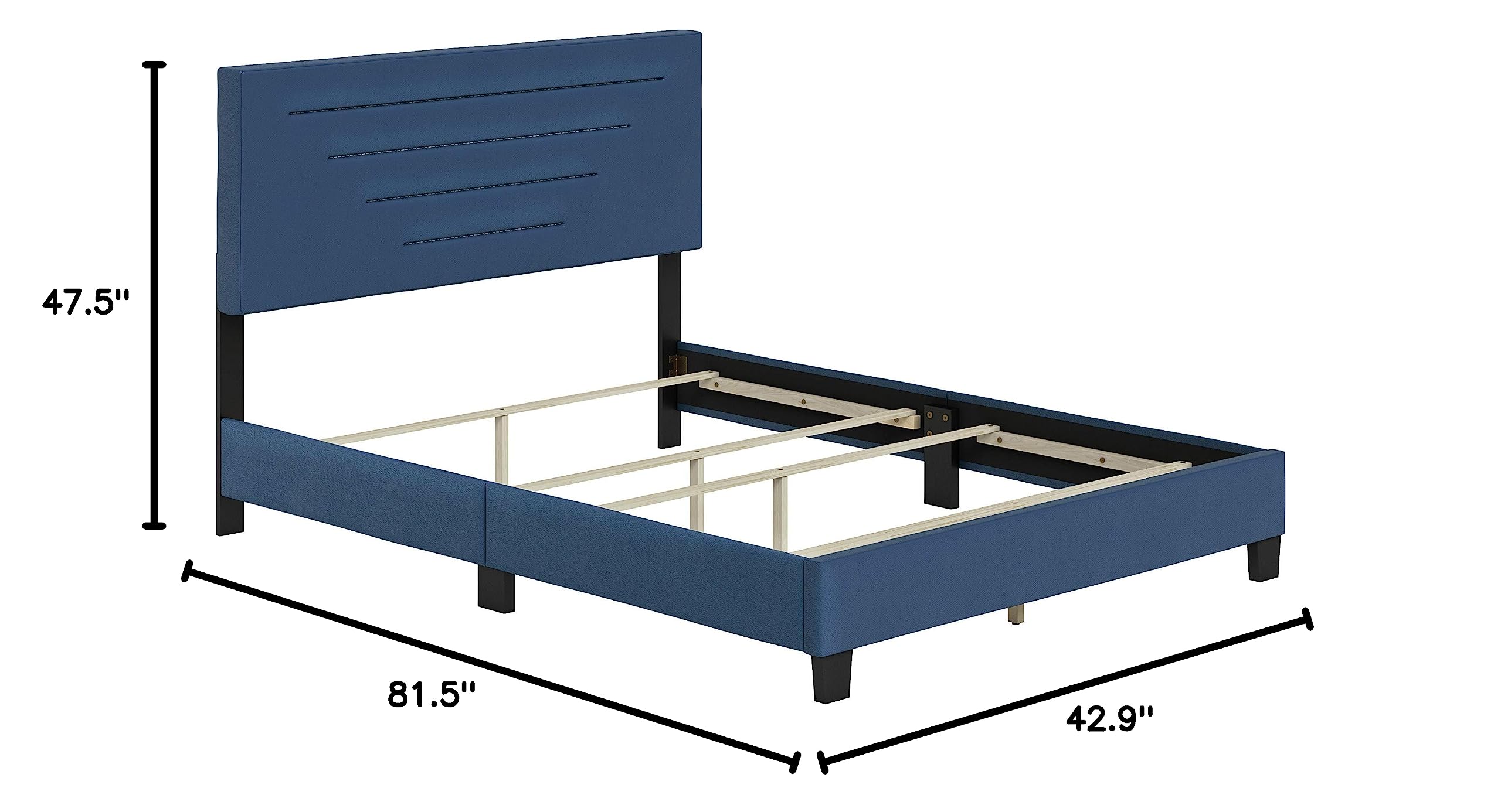 Luxury Boyd Sleep Luxenbourg Upholstered Platform Bed with Headboard - Twin Size Blue Bed Frame with Wood Slat Support & Mattress Foundation | No Box Spring Needed | Perfect for Modern Bedrooms, Guest Rooms & Small Spaces