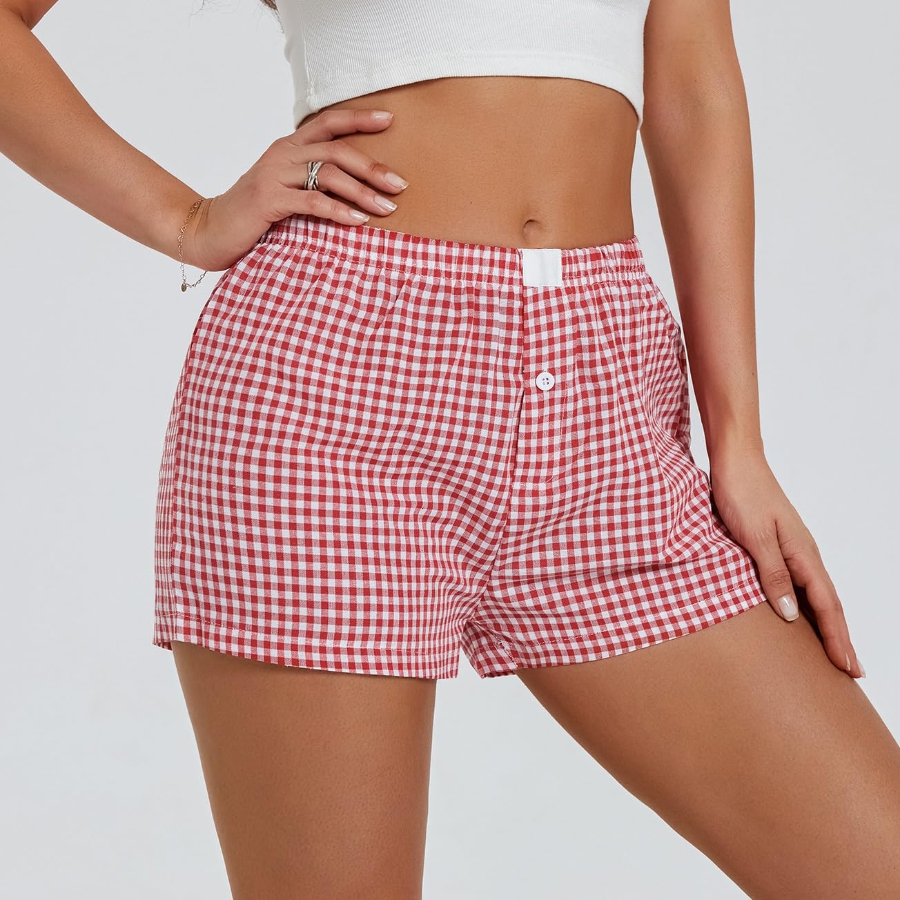 Y2K Women's Plaid Shorts - Elastic Waist Gingham Pajama Shorts, Lounge & Sleep Boxer Shorts for Women | Perfect for Sleepwear, Loungewear and Summer Outfits