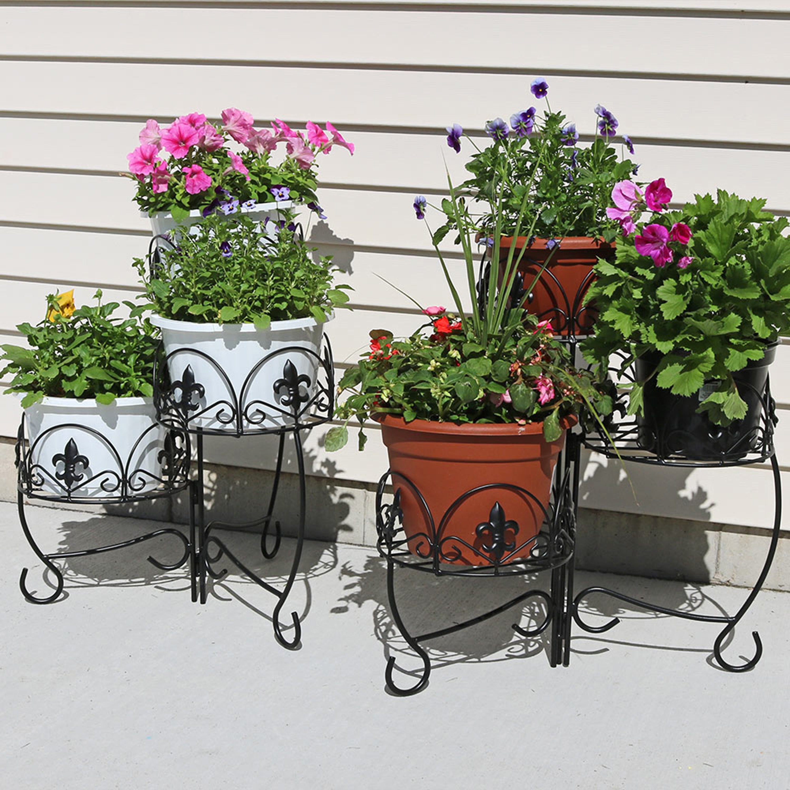 French Lily Design 3-Tiered Plant Stand Set of 2 - Indoor/Outdoor Flower Pot Holder for Patio, Garden & Home Decor