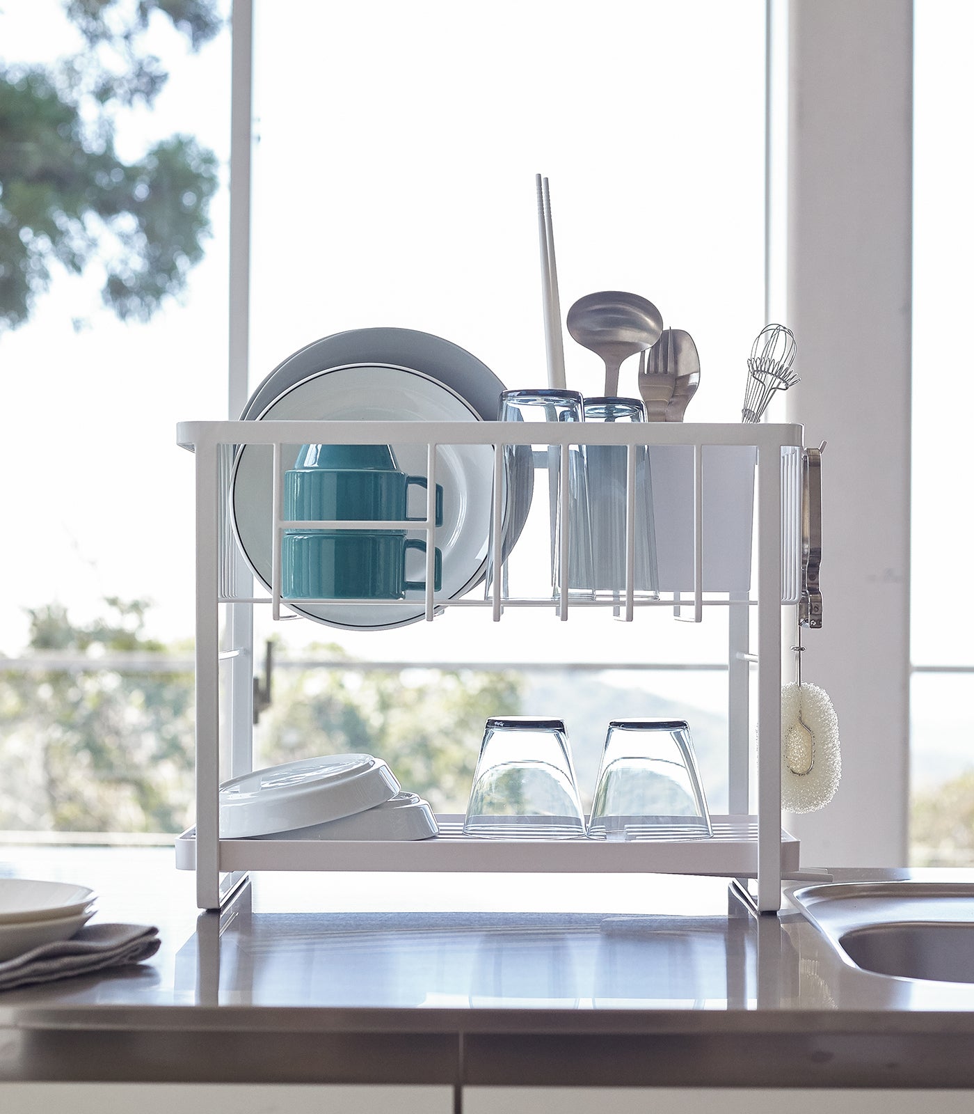 2-Tier Stainless Steel Dish Drying Rack - Space-Saving Kitchen Organizer for Countertop, Sink, or Cabinet Storage - Perfect for Small Apartments & Compact Kitchens