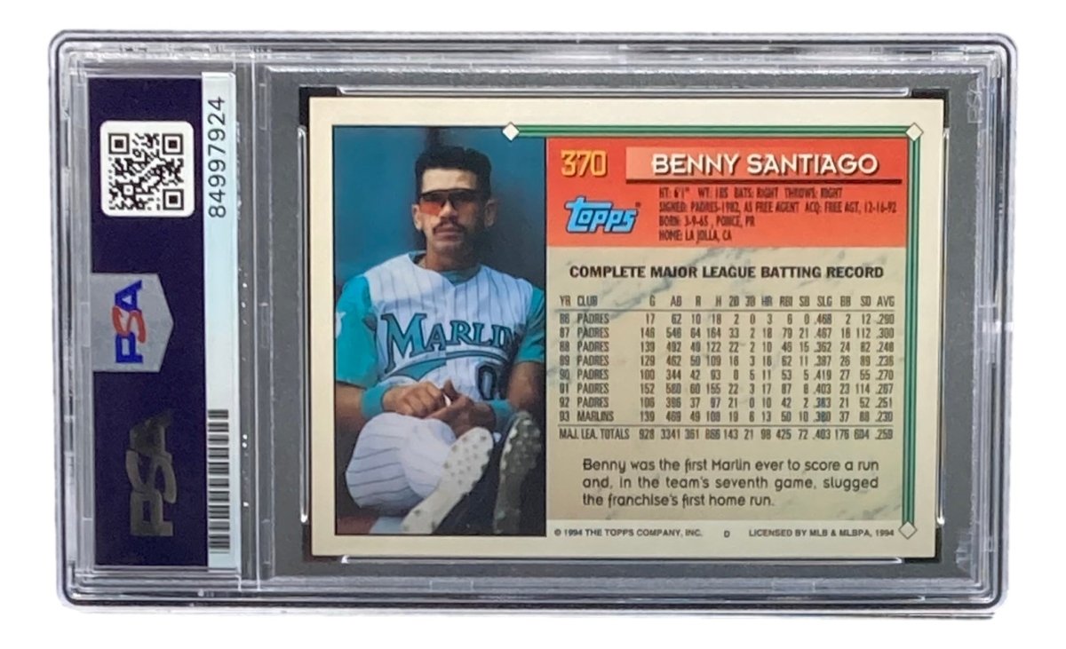 Benito Santiago Autographed 1994 Topps #370 Florida Marlins Baseball Card - PSA/DNA Certified | Perfect for Sports Memorabilia Collections & MLB Fan Displays