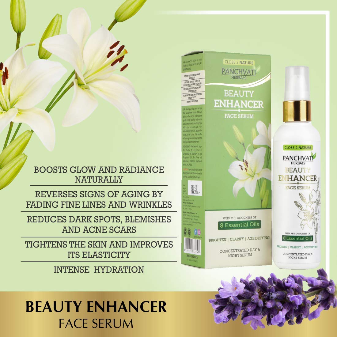 PANCHVATI Beauty Enhancer Face Serum - Skin Clearing, Brightening & Anti-Aging Serum for Dark Circles, Fine Lines & Sun Damage Repair (100ml) - Perfect for Daily Skincare Routine & Nighttime Skin Rejuvenation