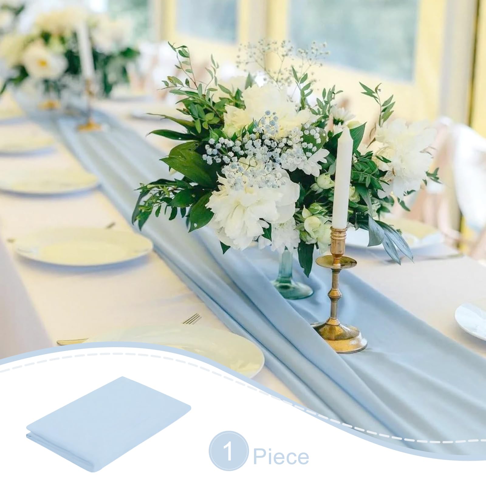 Blue Chiffon Table Runner 27x120 Inches - Elegant Wedding Table Decor, Birthday Party Tablecloth, Cake Table Cover - Perfect for Romantic Weddings, Anniversary Celebrations & Special Events