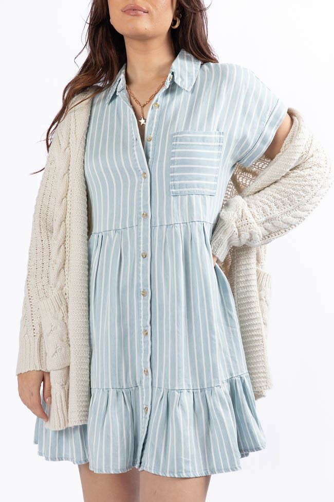 Stylish Striped Chambray Shirt Dress for Women - Casual & Comfortable Summer Outfit - Perfect for Beach, Office & Weekend Wear