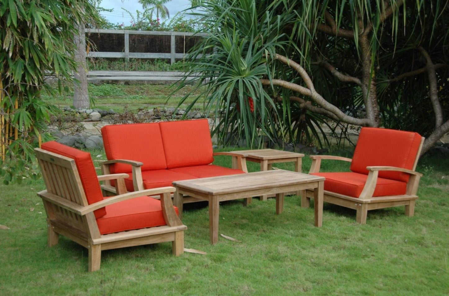 Anderson Teak Brianna Bahama 5-Piece Deep Seating Loveseat Set (Set 115) - Outdoor Patio Furniture for Garden, Poolside & Backyard Relaxation